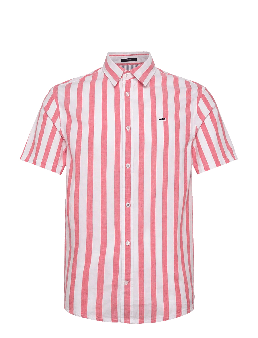 Tommy Jeans - TJM REG LINEN BLEND STP SS SHIRT - gestreifte hemden - ecru / bright vermillion - 1