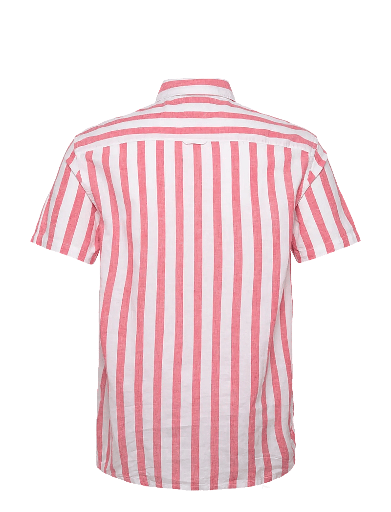 Tommy Jeans - TJM REG LINEN BLEND STP SS SHIRT - triibulised särgid - ecru / bright vermillion - 2