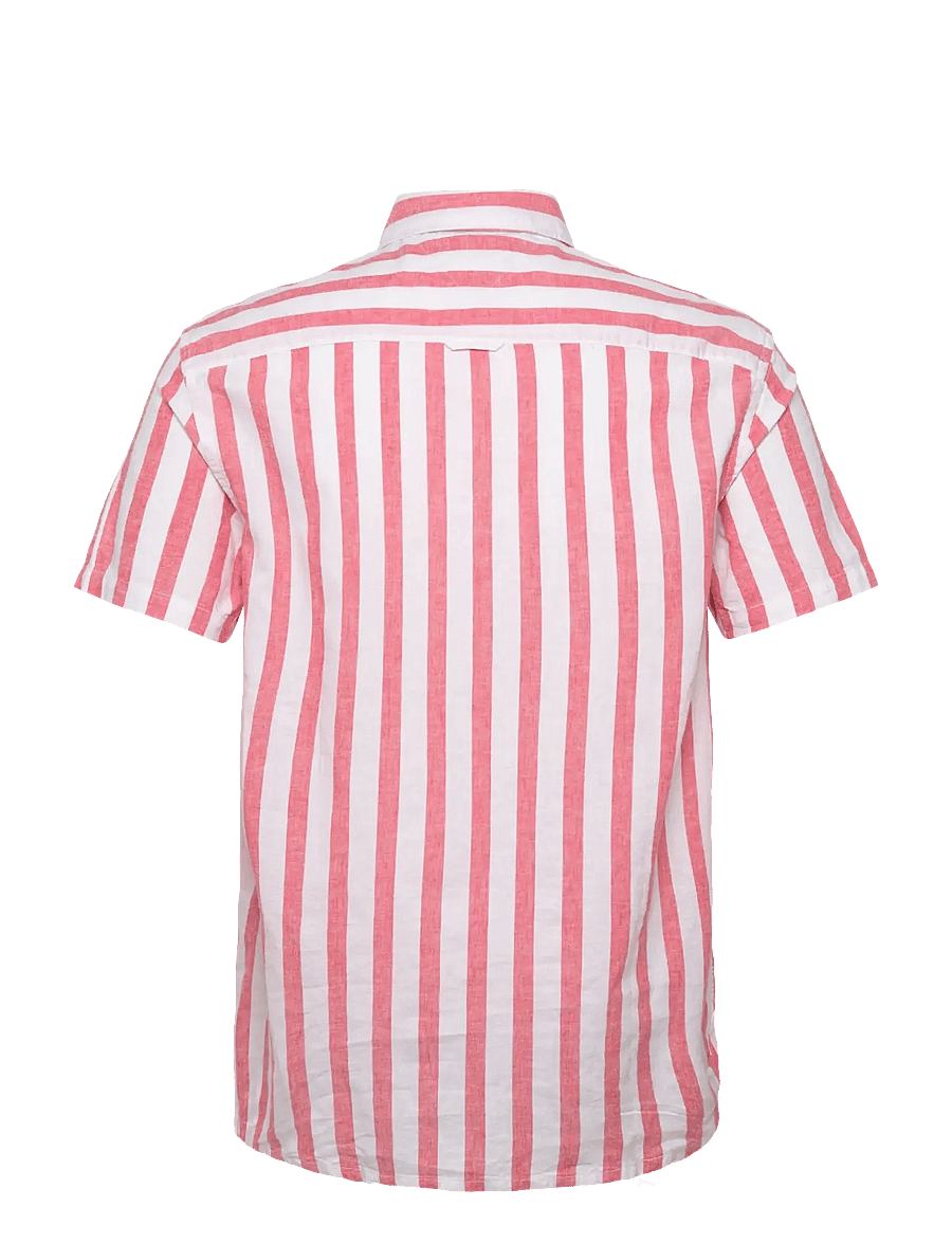 Tommy Jeans - TJM REG LINEN BLEND STP SS SHIRT - gestreifte hemden - ecru / bright vermillion - 2
