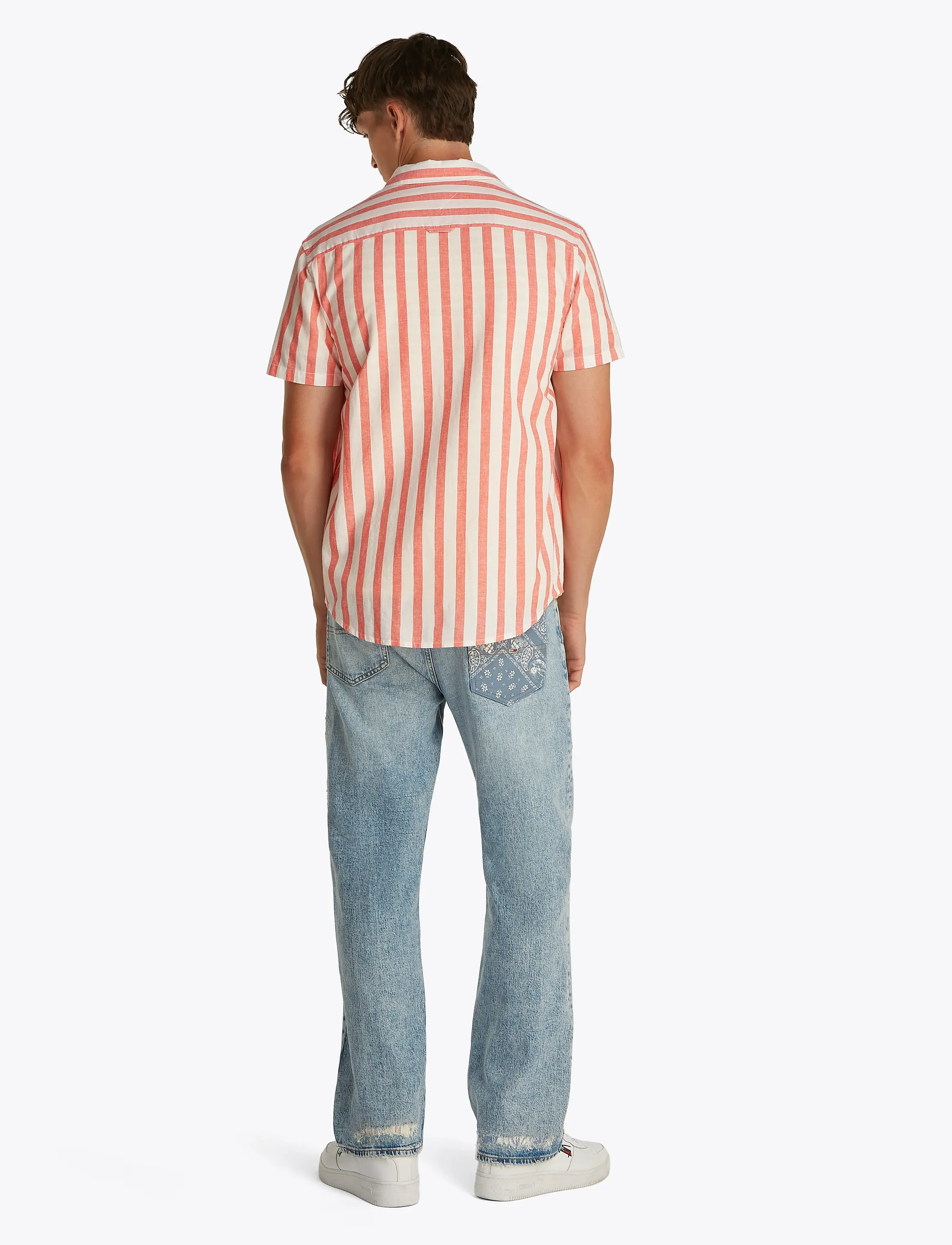 Tommy Jeans - TJM REG LINEN BLEND STP SS SHIRT - ecru / bright vermillion - 3