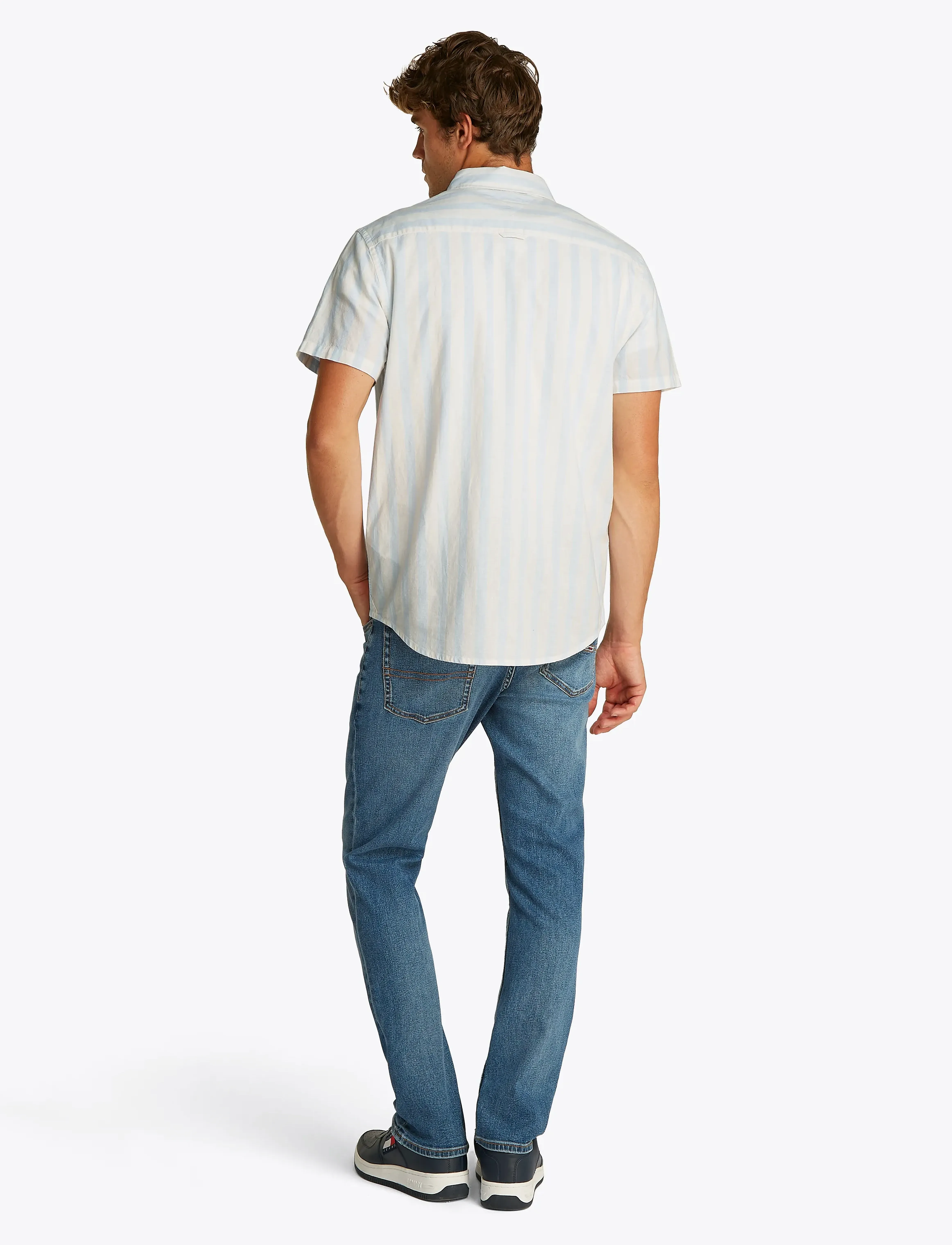 Tommy Jeans - TJM REG LINEN BLEND STP SS SHIRT - stribede skjorter - sweet blue / ecru - 3