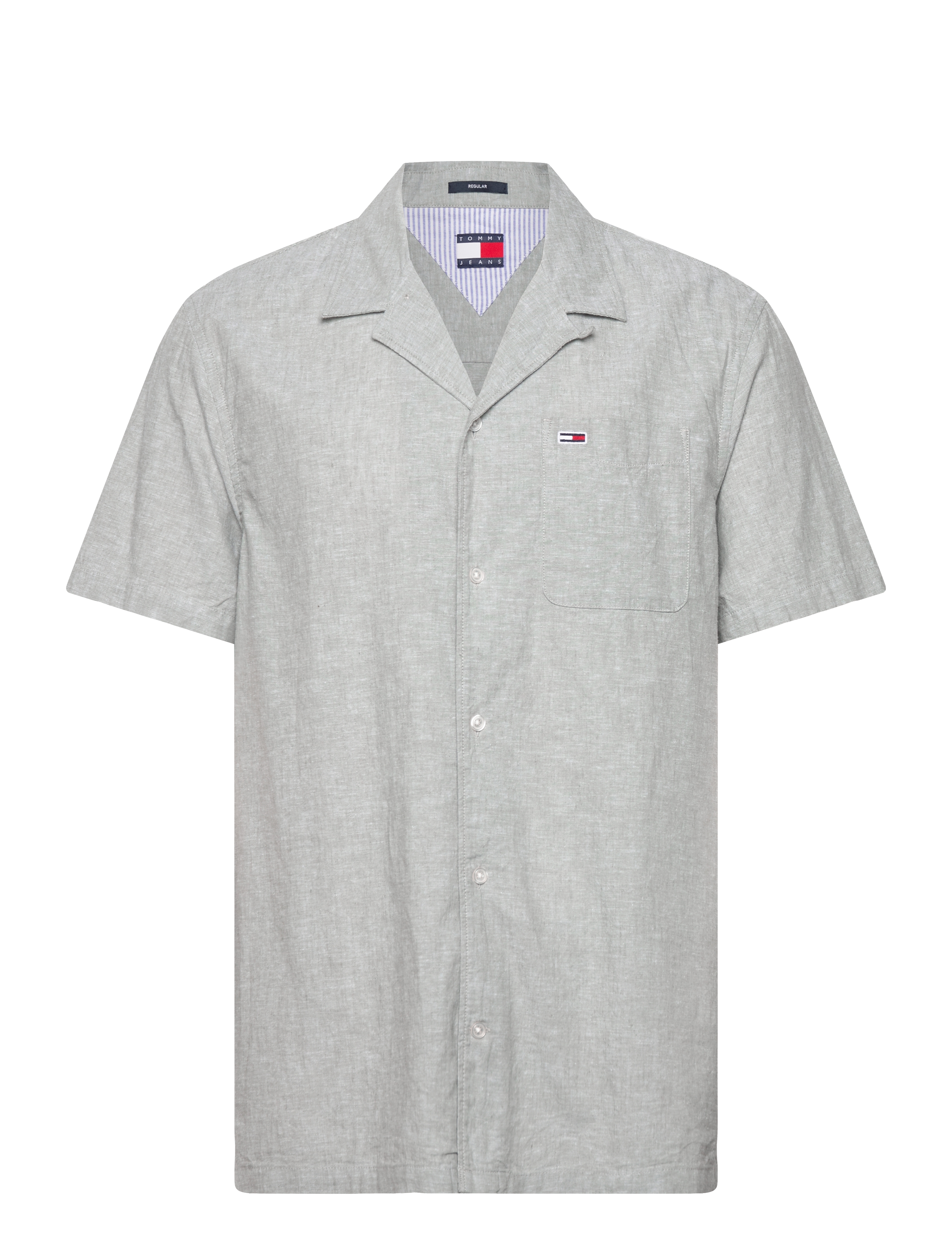 Tommy Jeans TJM LINEN BLEND CAMP SS EXT - Skjorter - ARUBA GREEN / white