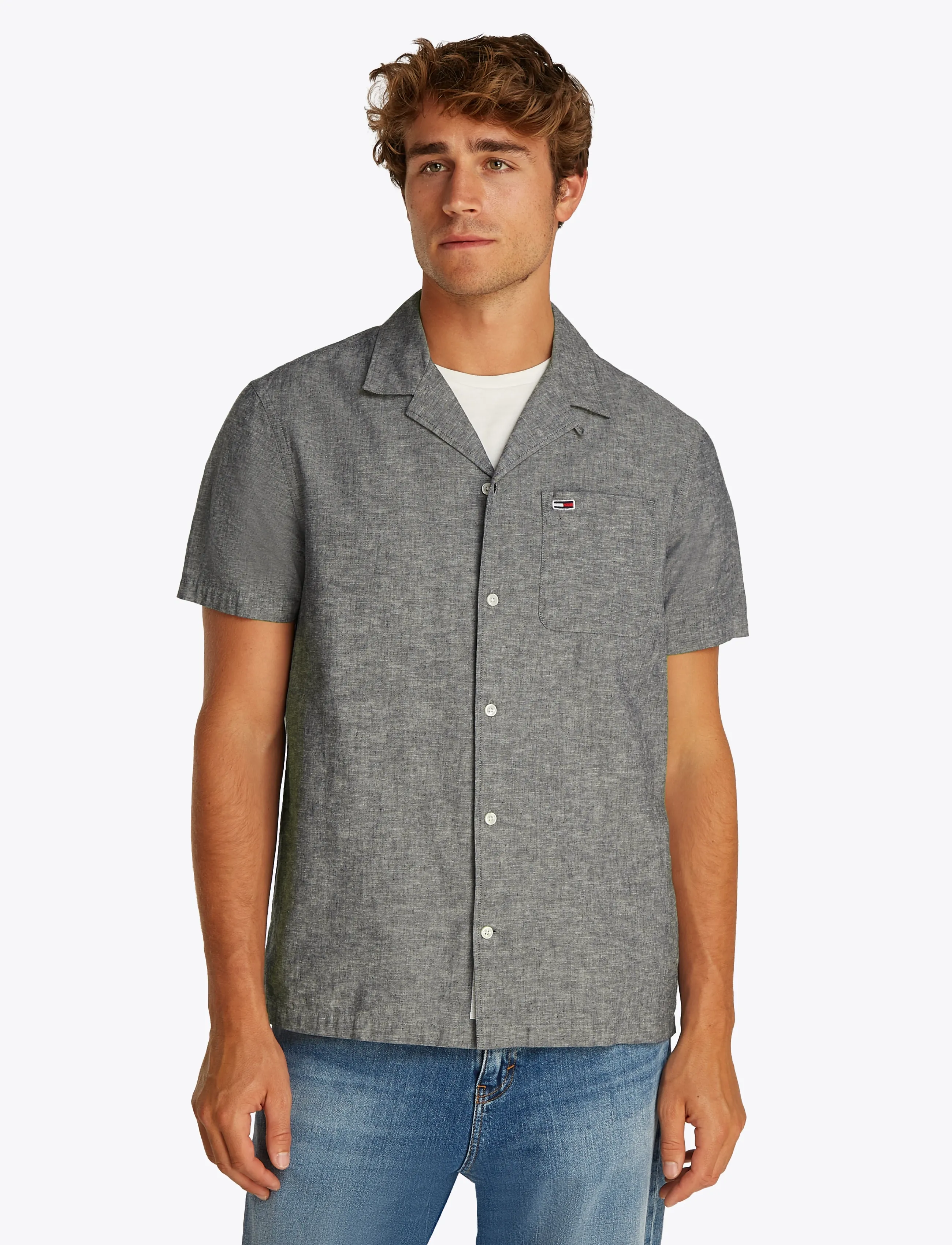 Tommy Jeans - TJM LINEN BLEND CAMP SS EXT - linneskjortor - dark night navy - 2
