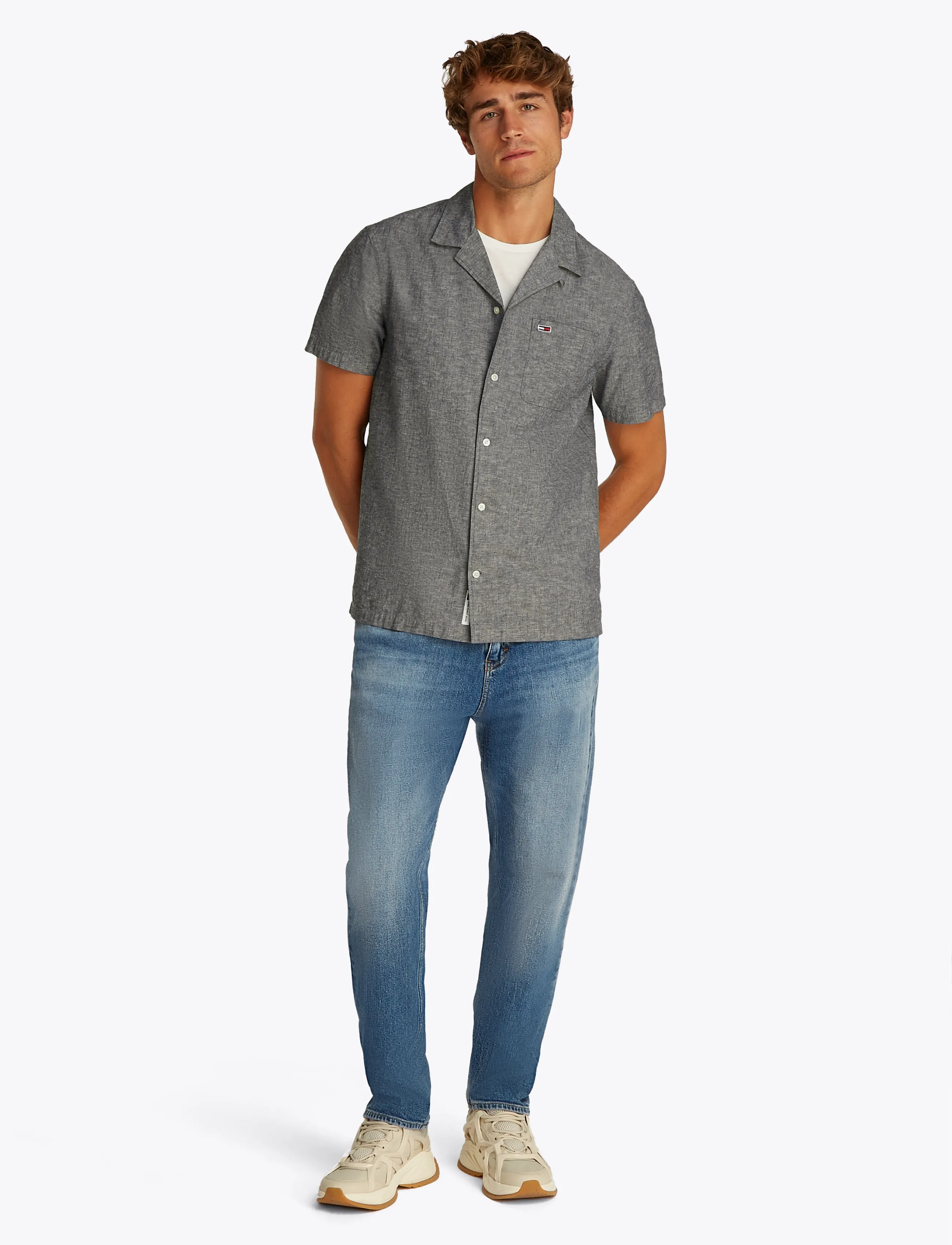 Tommy Jeans - TJM LINEN BLEND CAMP SS EXT - linneskjortor - dark night navy - 4