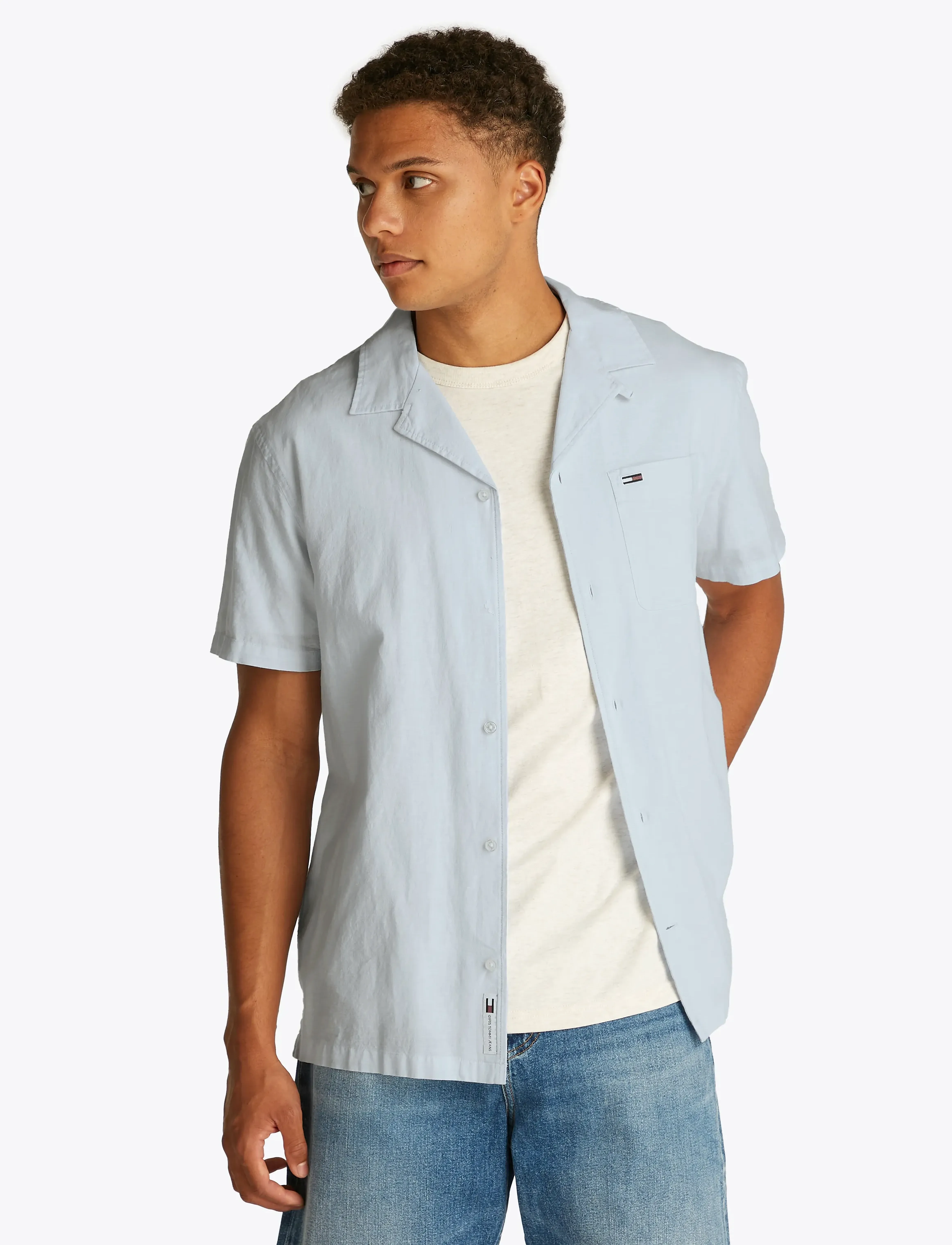 Tommy Jeans TJM LINEN BLEND CAMP SS EXT - Tommy Hilfiger - SWEET BLUE / blue