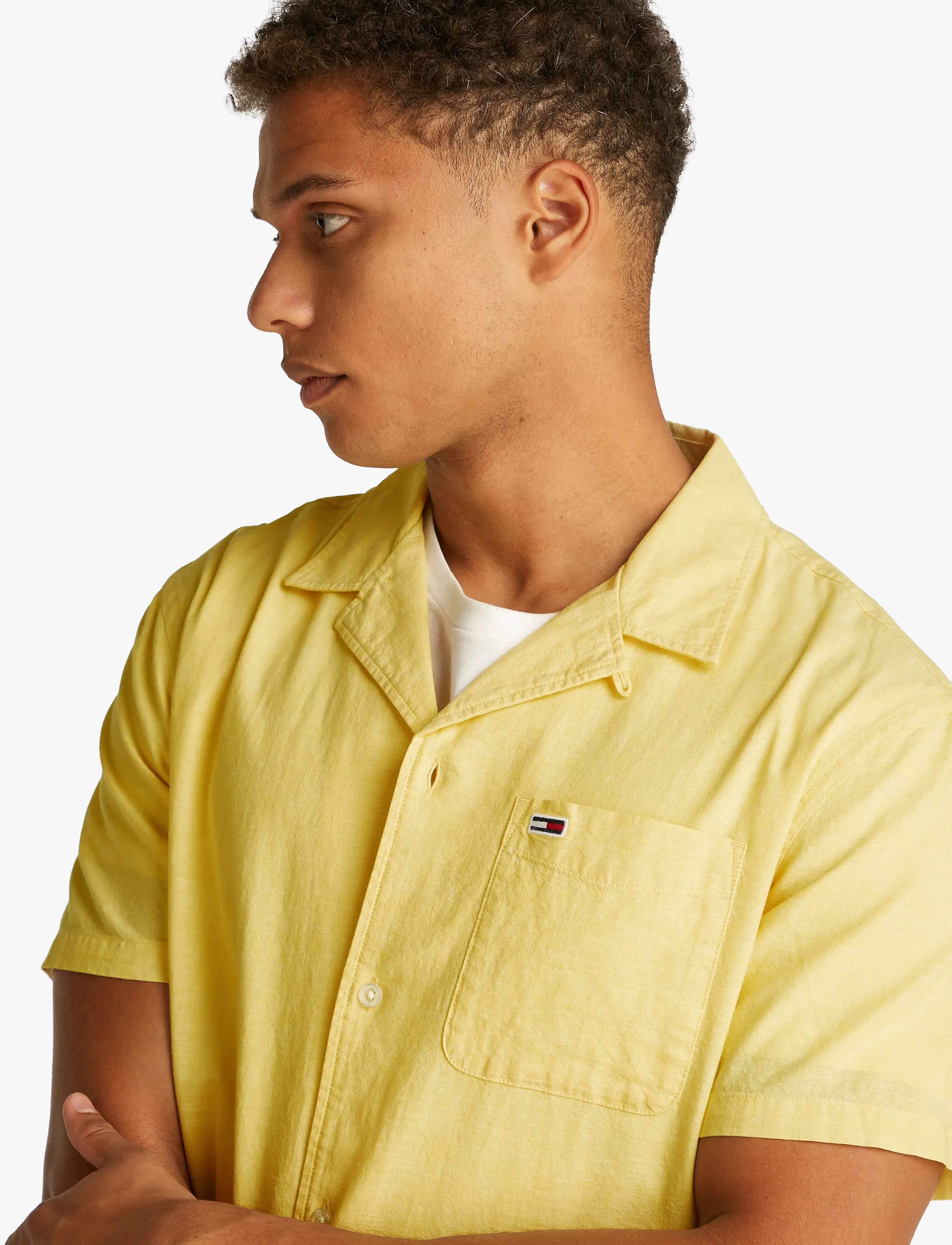 Tommy Jeans - TJM LINEN BLEND CAMP SS EXT - linneskjortor - yellow dahlia - 5