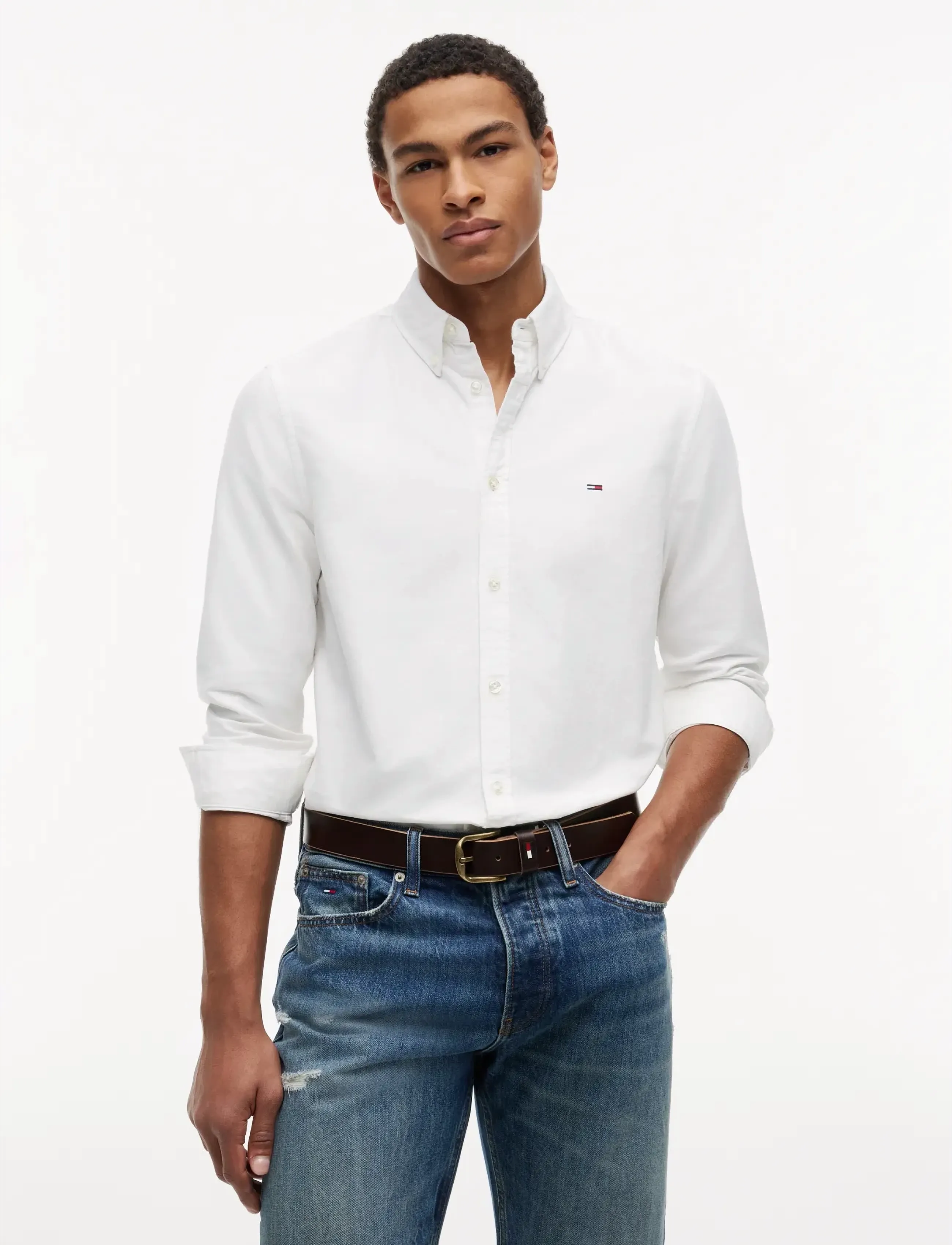 Tommy Jeans TJM REG OXFORD SHIRT EXT - Streetstyle - ECRU / white