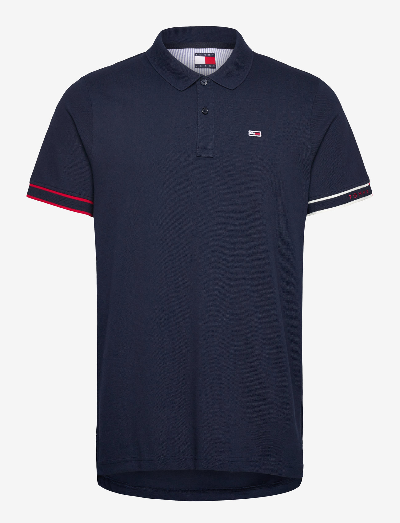 Tommy Jeans - TJM SLIM FLAG CUFF POLO EXT - kortärmade pikéer - dark night navy - 1