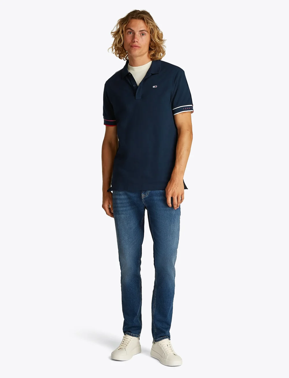 Tommy Jeans - TJM SLIM FLAG CUFF POLO EXT - short-sleeved polos - dark night navy - 4