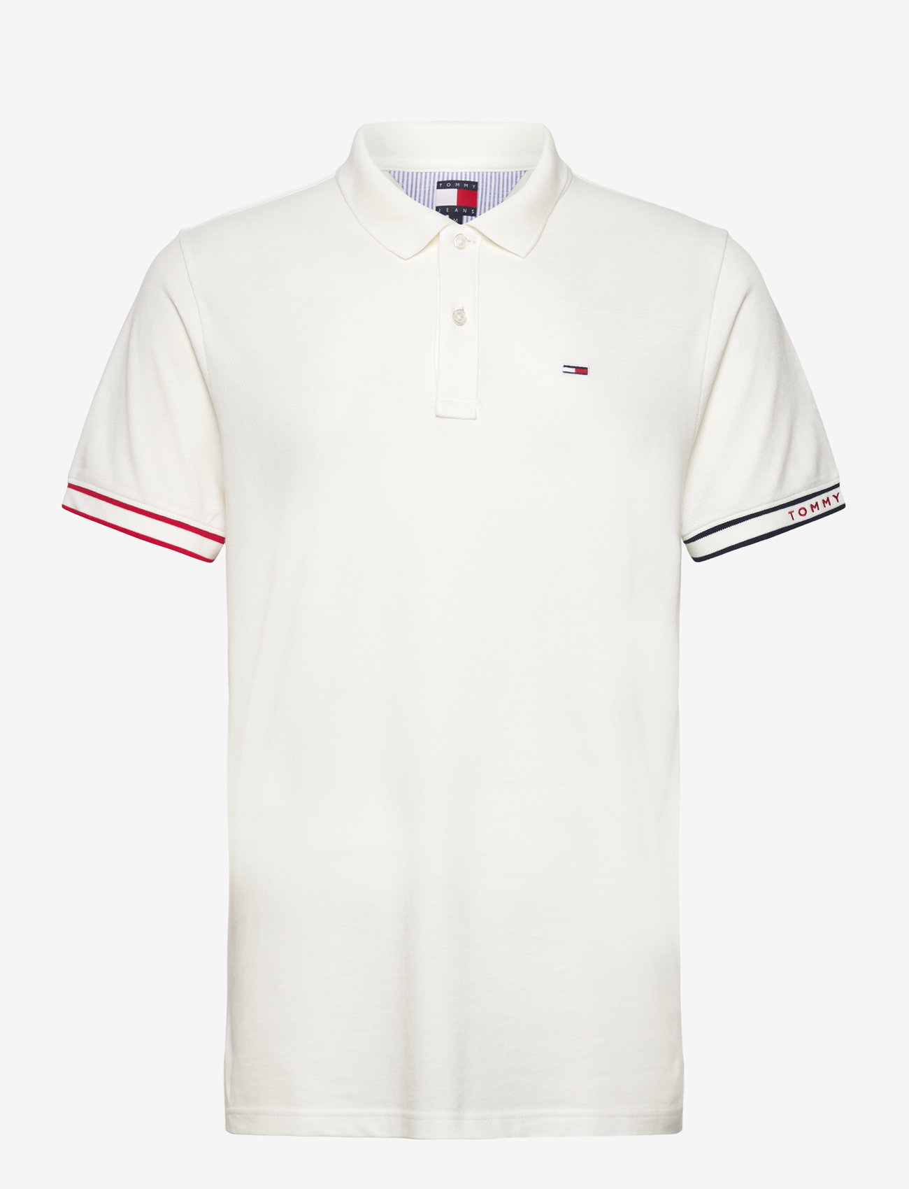 Tommy Jeans - TJM SLIM FLAG CUFF POLO EXT - short-sleeved polos - ecru - 1
