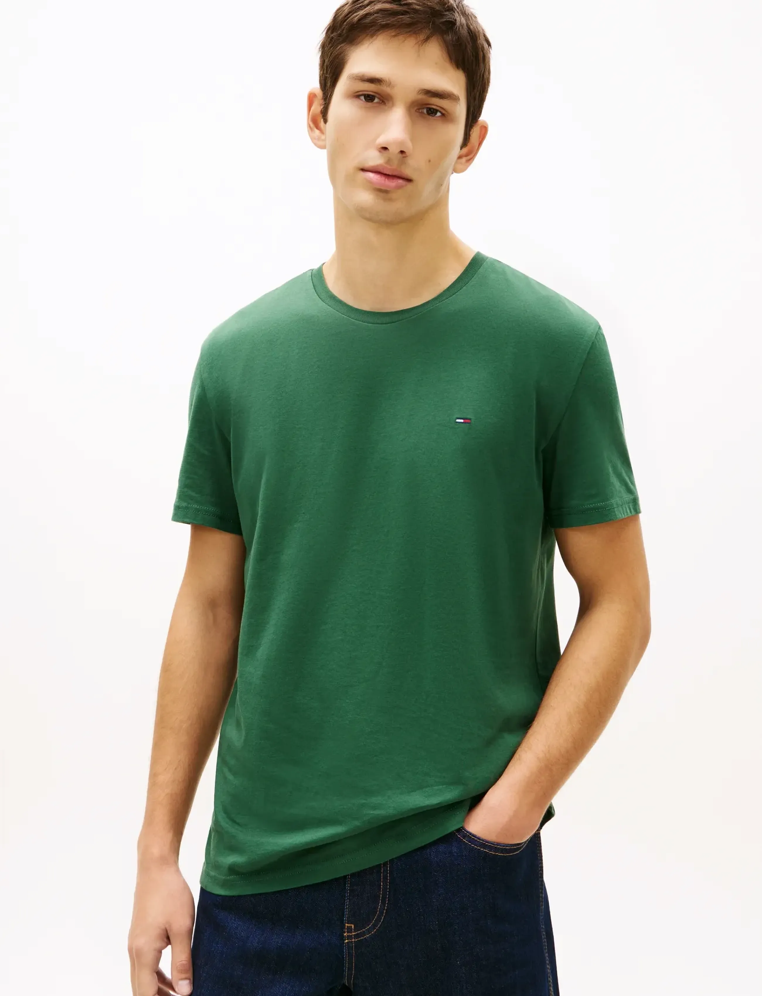 Tommy Jeans TJM XSLIM 3PACK TEE EXT - Clothing - GREY HTR SHDW PINE LIMESTONE DUST / green