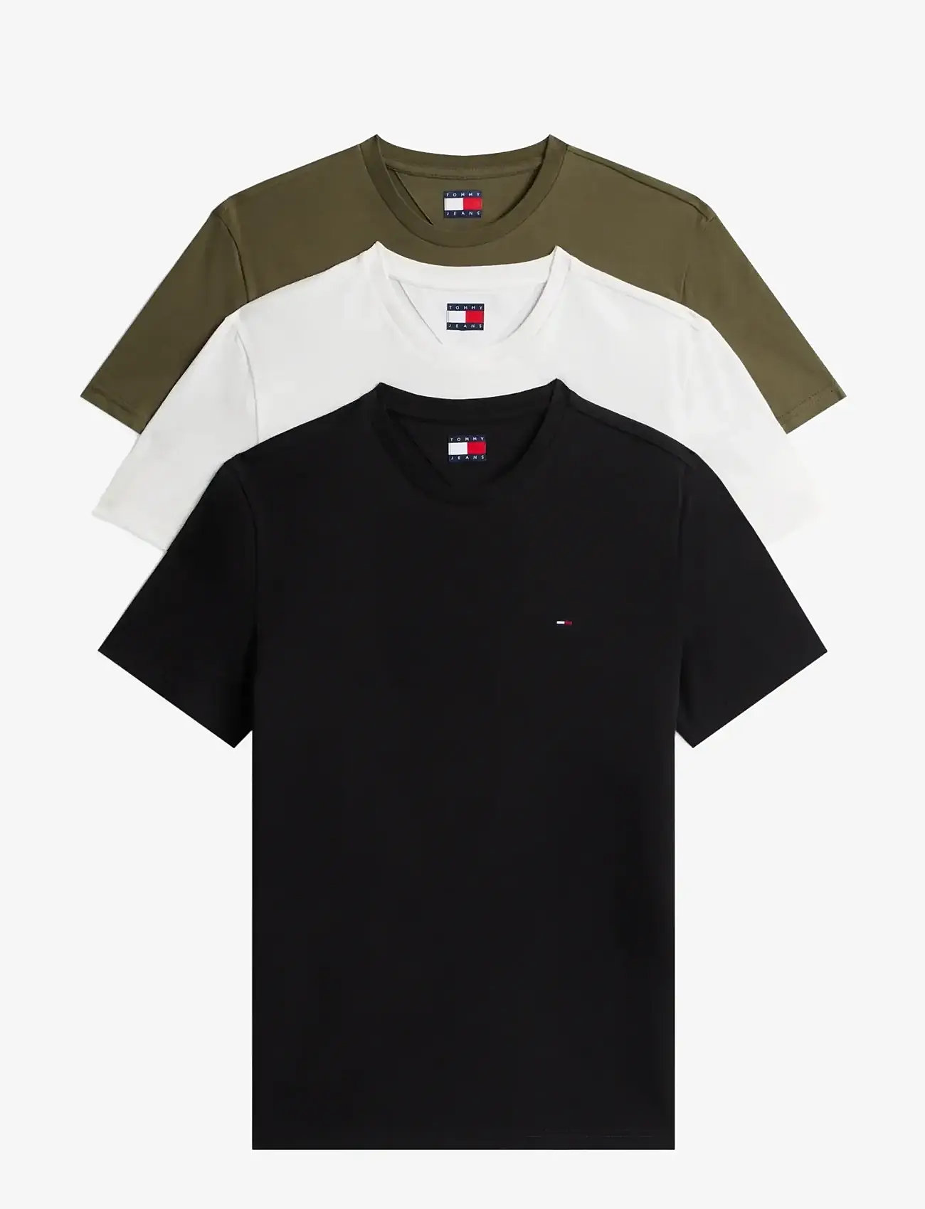 Tommy Jeans - TJM XSLIM 3PACK TEE EXT - multipack t-shirts - black   dark greenery   ecru - 0
