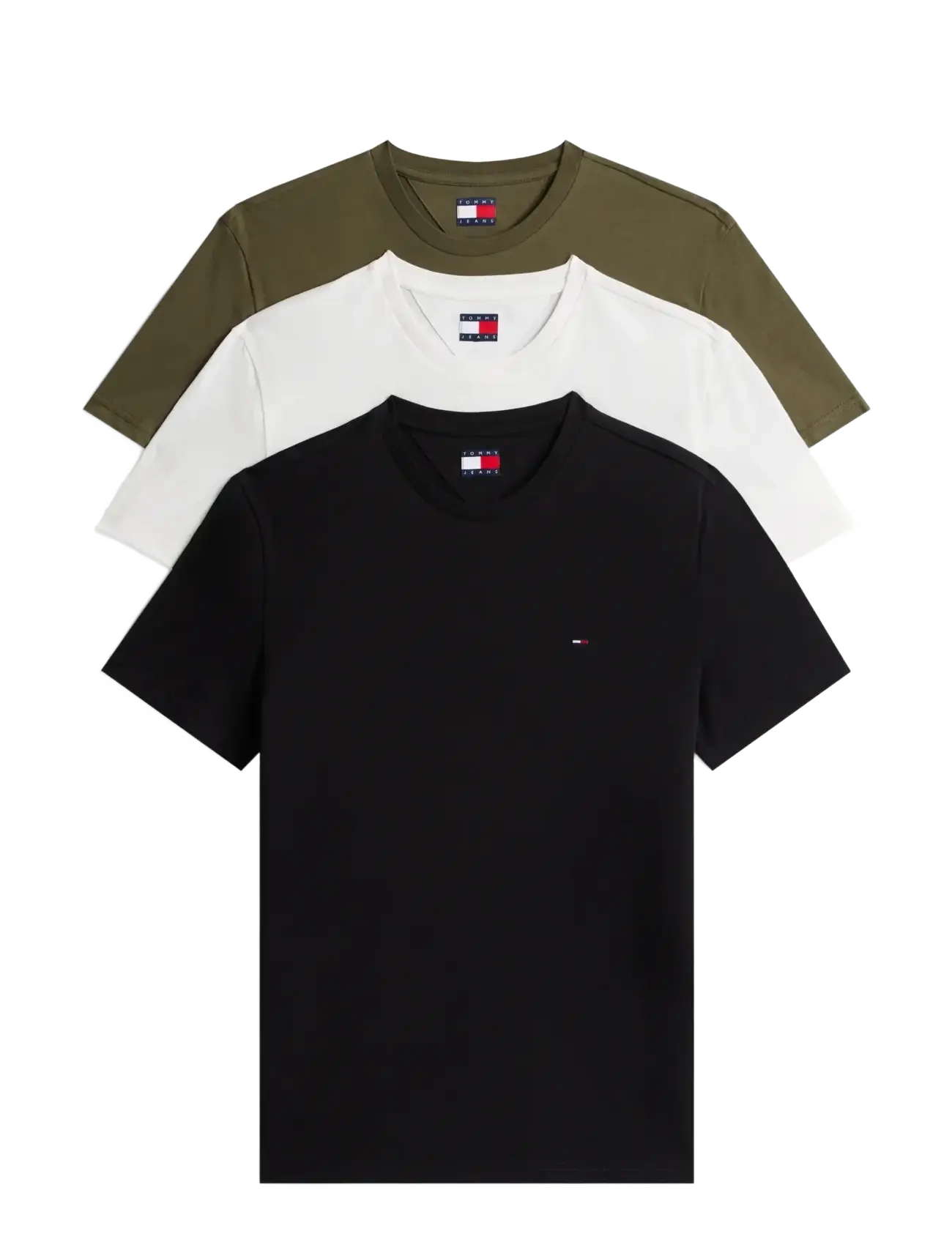 Tommy Jeans TJM XSLIM 3PACK TEE EXT - Tøj - BLACK   DARK GREENERY   ECRU / multi