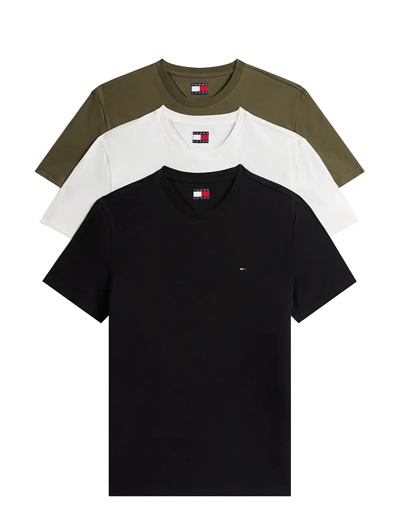 Tommy Jeans - TJM XSLIM 3PACK TEE EXT - t-särkide multipakk - black dark greenery ecru - 0