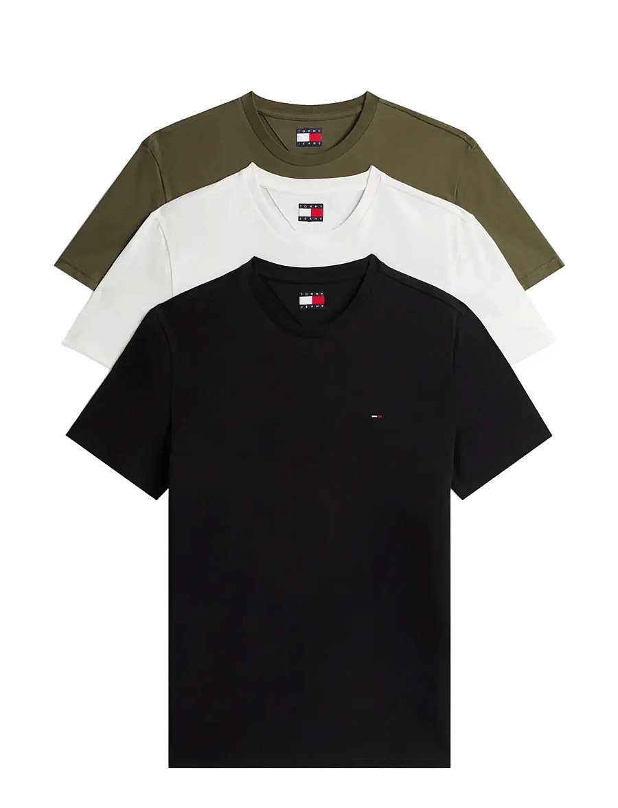 Tommy Jeans - TJM XSLIM 3 PACK TEE - t-shirts im multipack - black dark greenery ecru - 0