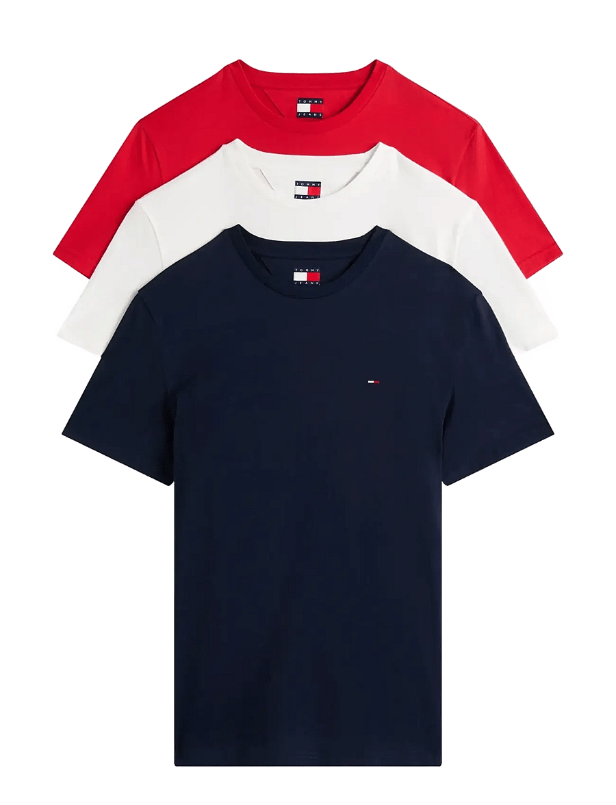 Tommy Jeans - TJM XSLIM 3 PACK TEE - t-shirts im multipack - ecru dark night navy red alert - 1