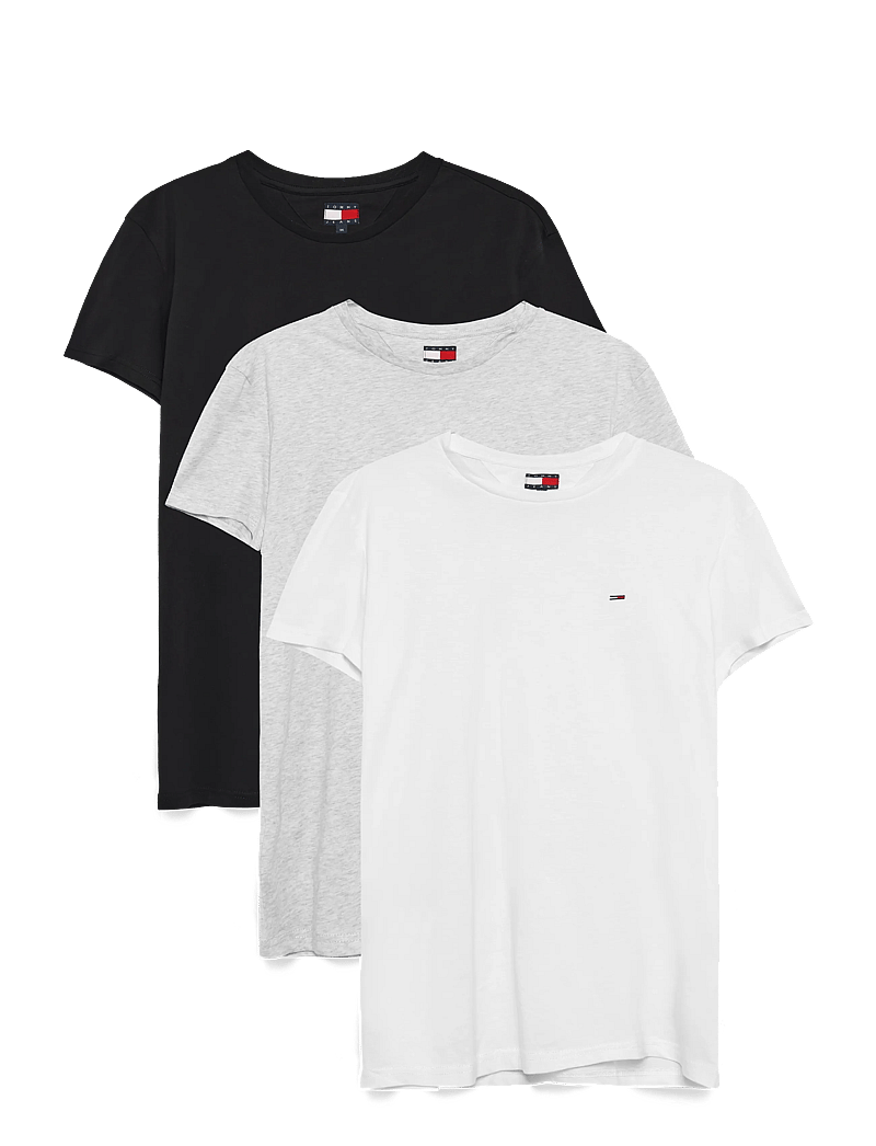 Tommy Jeans - TJM XSLIM 3 PACK TEE - kortærmede t-shirts - black / lt grey htr / ecru - 1