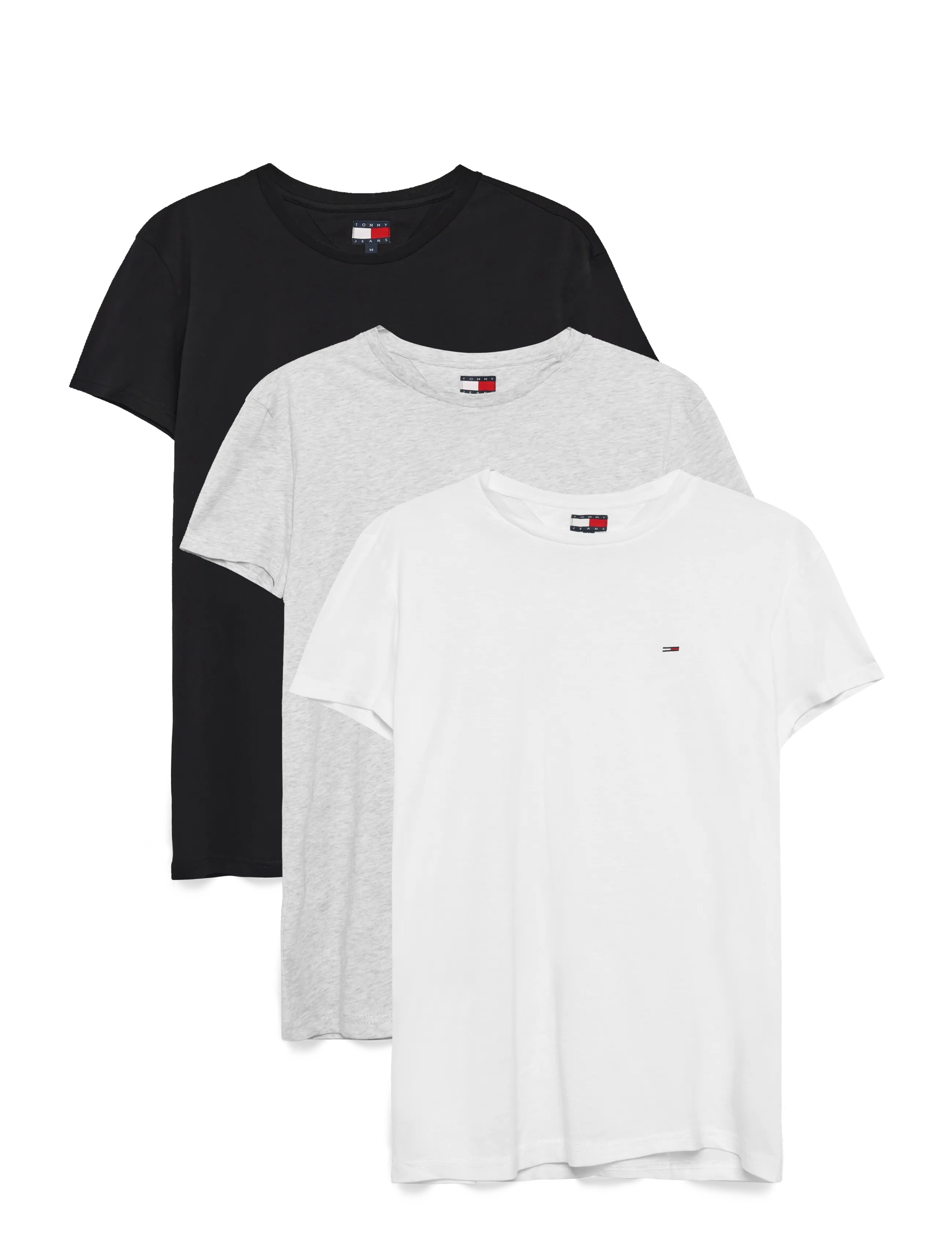 Tommy Jeans 3 Pack Extra Slim Sflag T-Shirt - Kleidung - BLACK   LT GREY HTR   ECRU / multi