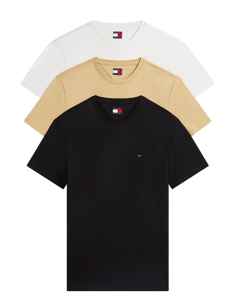 Tommy Jeans - TJM XSLIM 3 PACK TEE EXT - t-shirts im multipack - ecru black sandy beige - 0