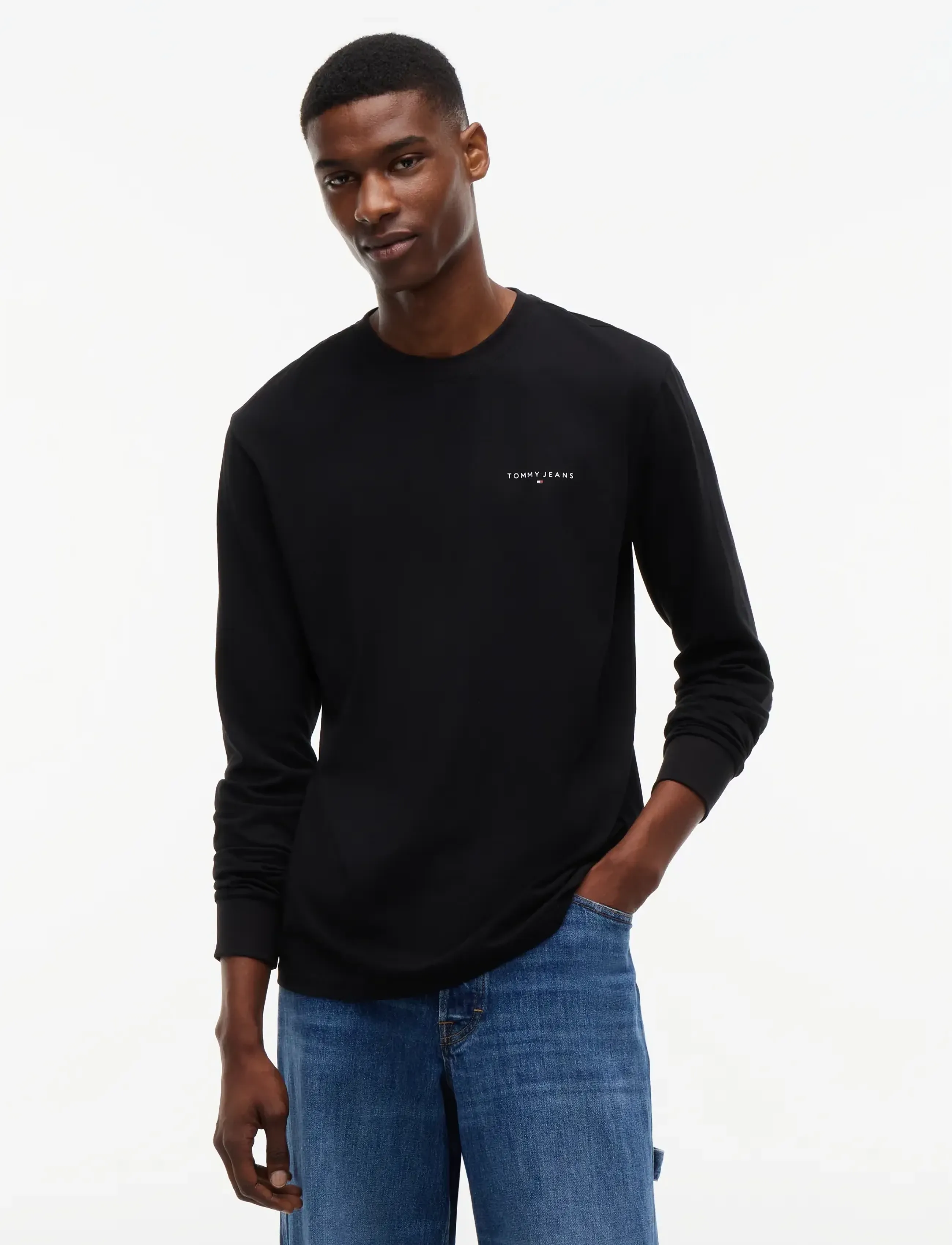Tommy Jeans TJM SLIM CHEST LINEAR LS TEE EXT - Tommy Jeans - BLACK / black