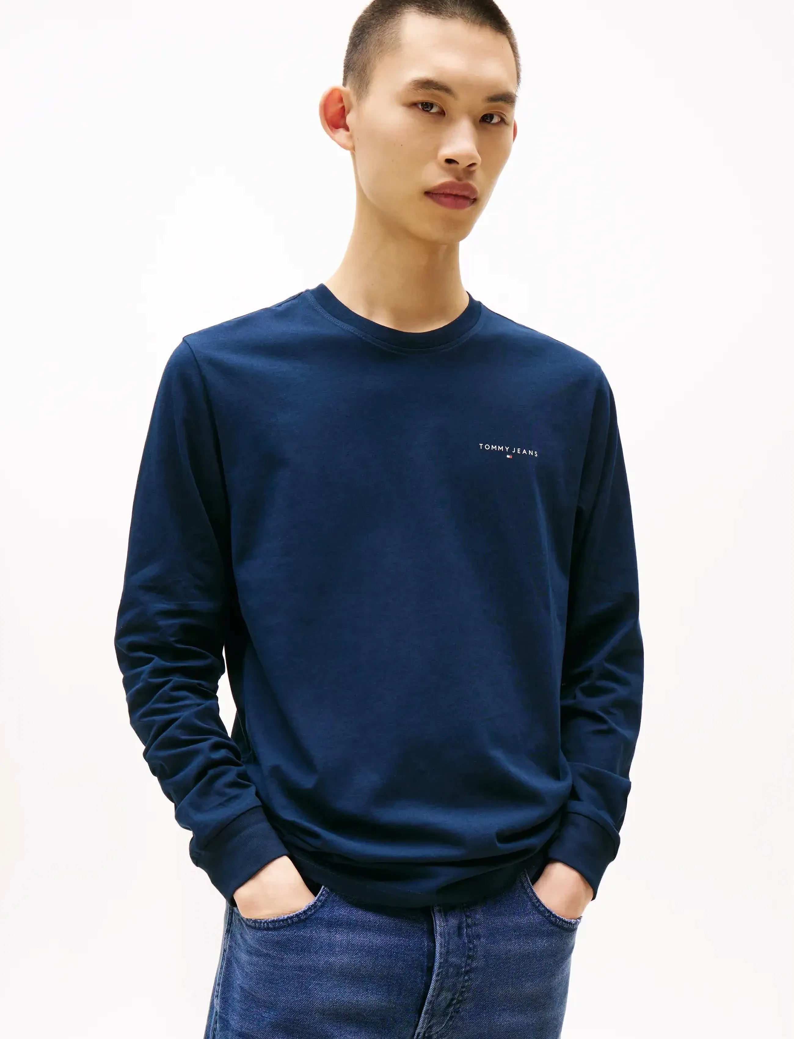Tommy Jeans Tjm Slim Chest Linear Ls Tee Ext, XXL, Navy, T-Shirts > Langærmede, Herre