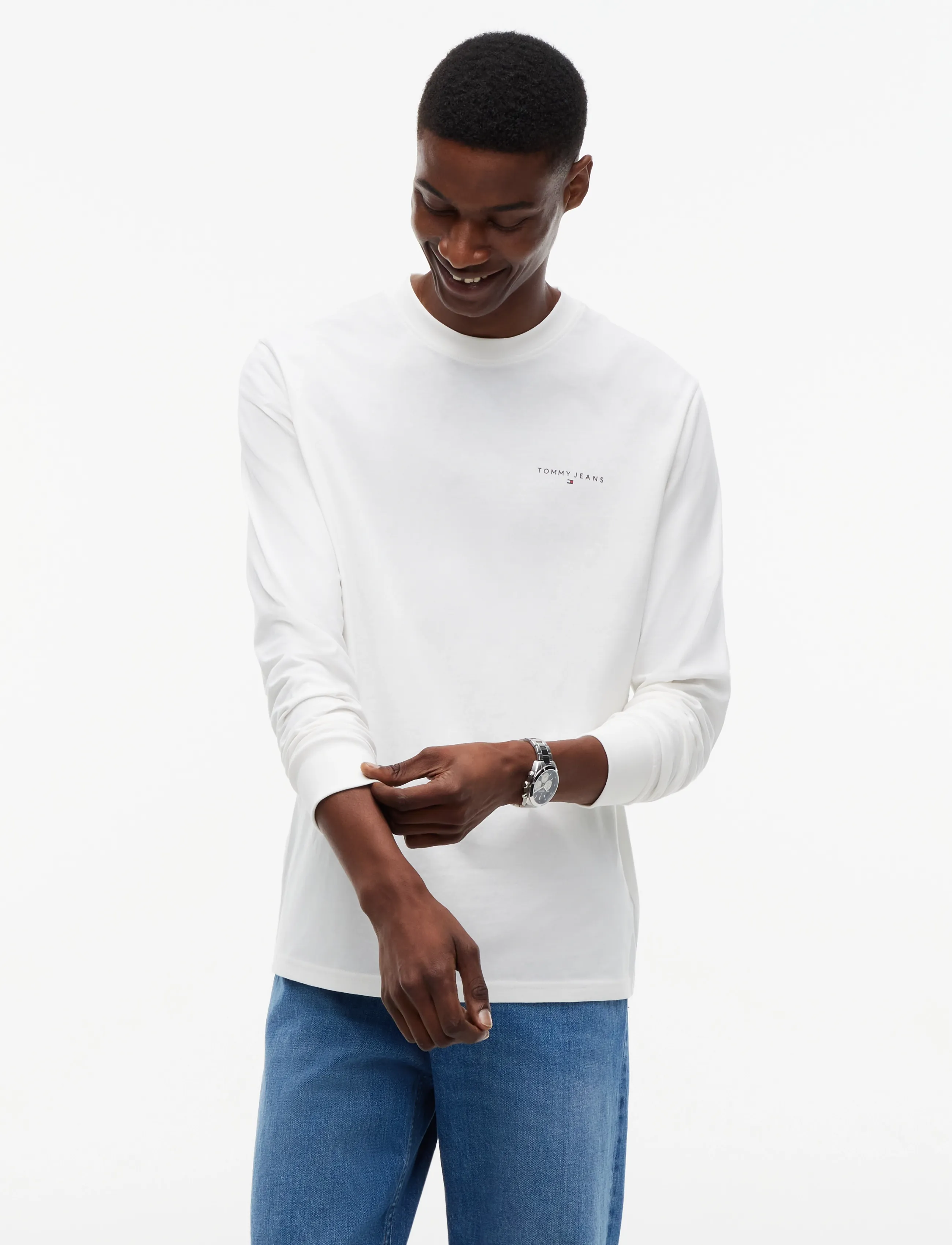 Tommy Jeans TJM SLIM CHEST LINEAR LS TEE EXT - Long-sleeved t-shirts - ECRU / white