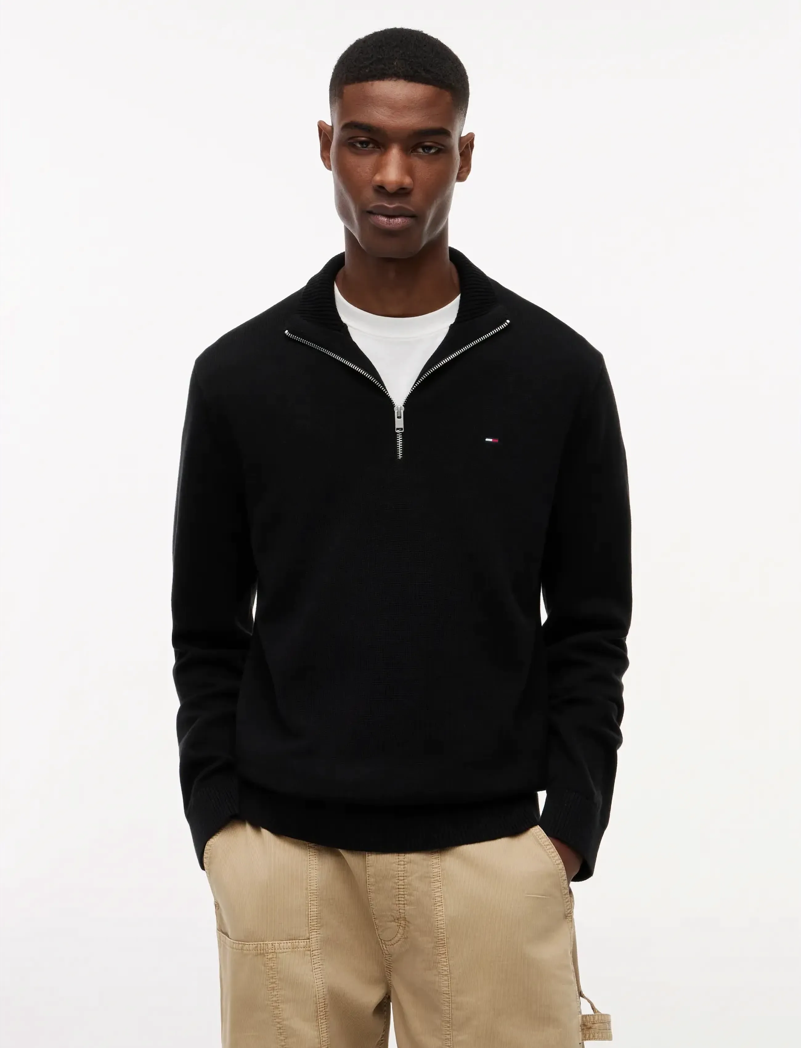Tommy Jeans TJM SLM ESS LIGHT ¼ ZIP SWTR EXT - Tommy Hilfiger - BLACK / black