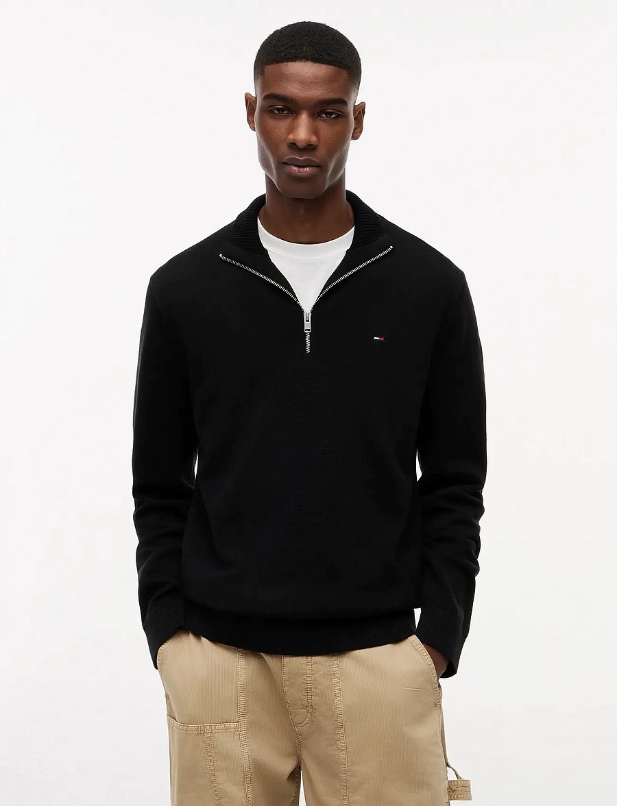 Tommy Jeans - TJM SLM ESS LIGHT ¼ ZIP SWTR EXT - poolpika lukuga džemprid - black - 0