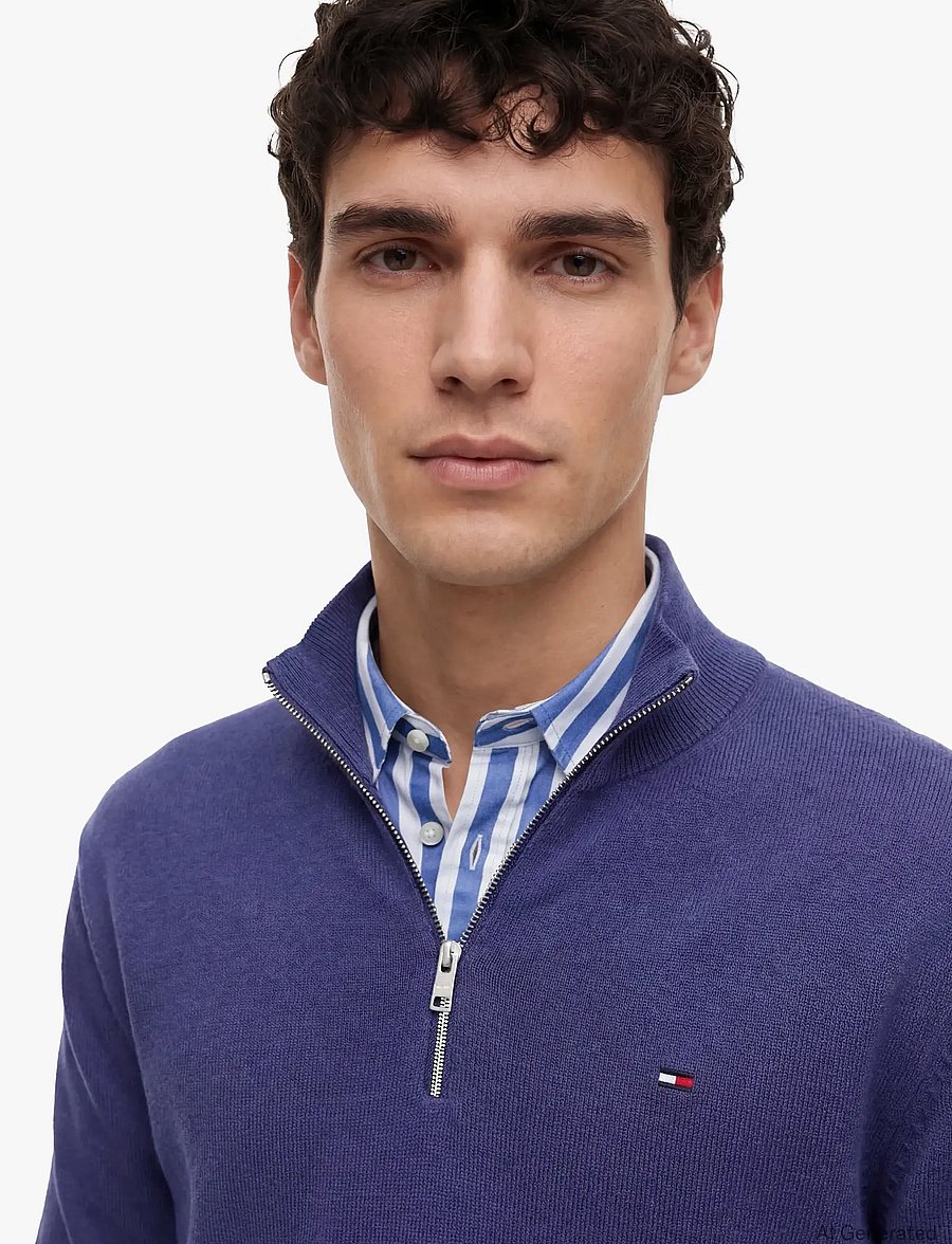 Tommy Jeans - TJM SLM ESS LIGHT ¼ ZIP SWTR EXT - poolpika lukuga džemprid - blue storm - 3