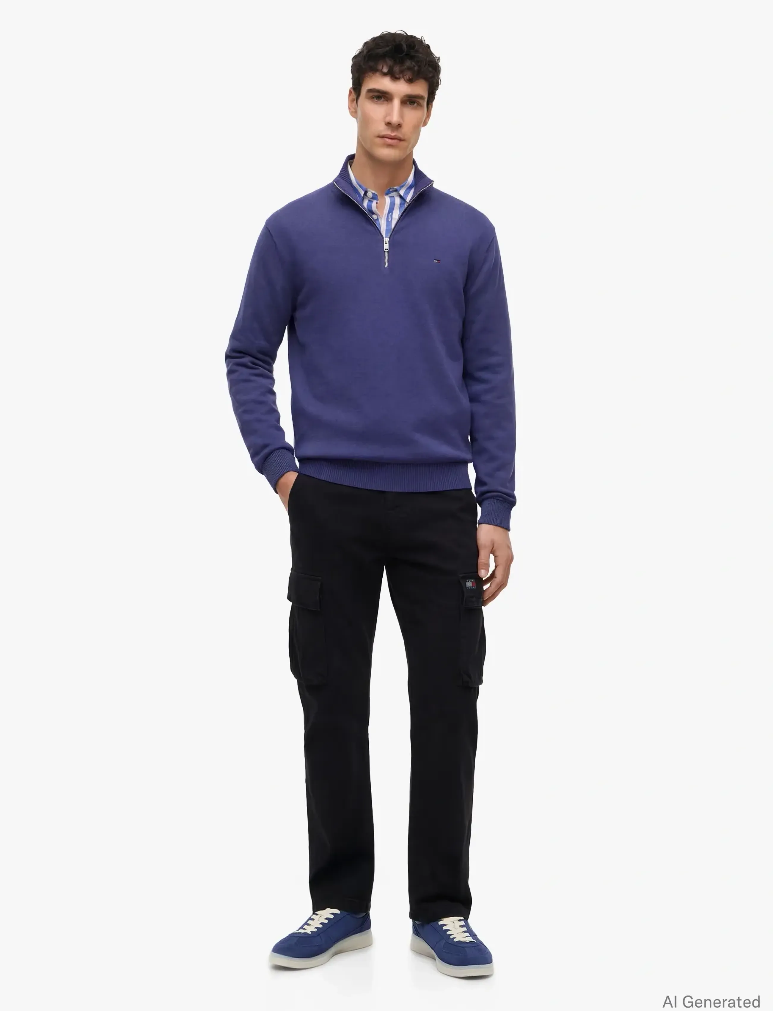Tommy Jeans - TJM SLM ESS LIGHT ¼ ZIP SWTR EXT - half zip jumpers - blue storm - 4