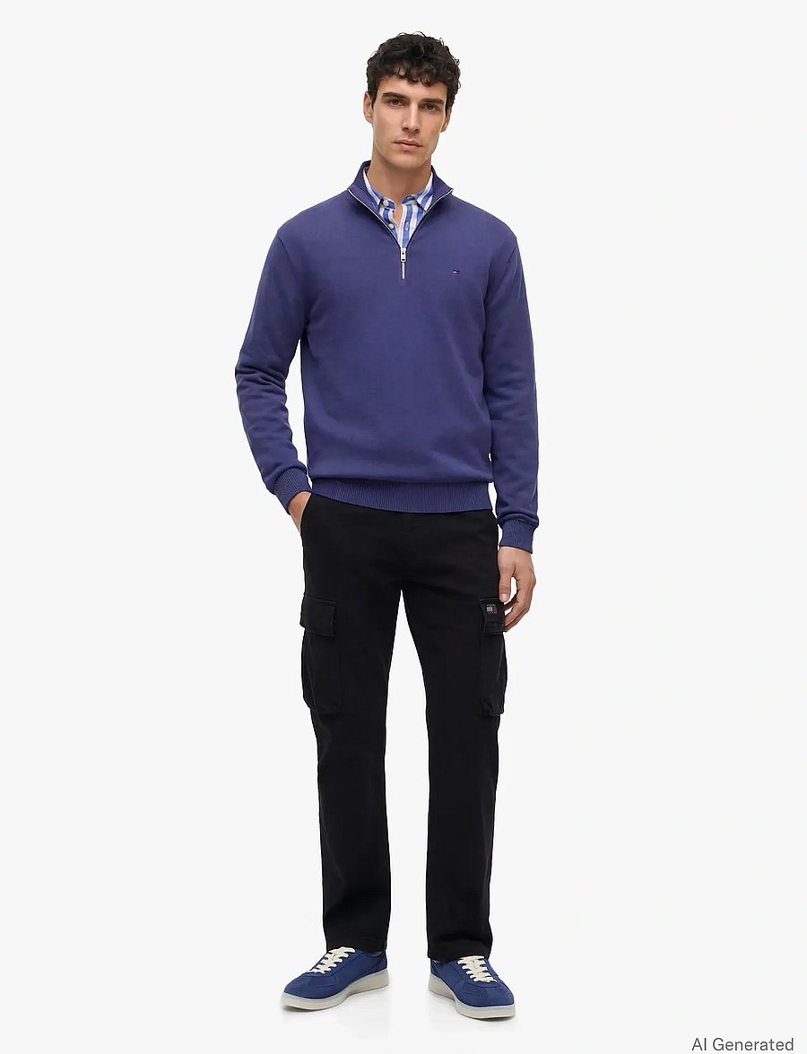 Tommy Jeans - TJM SLM ESS LIGHT ¼ ZIP SWTR EXT - poolpika lukuga džemprid - blue storm - 4