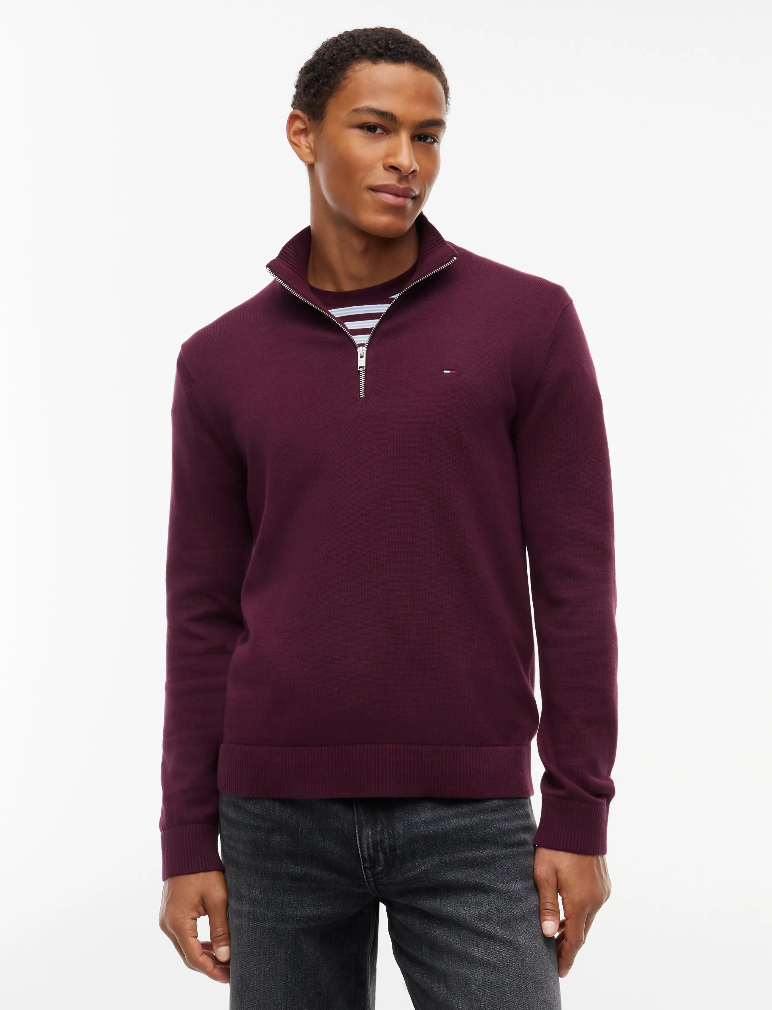Tommy Jeans TJM SLM ESS LIGHT ¼ ZIP SWTR EXT - Tommy Hilfiger - CALYPSO BERRY / burgundy