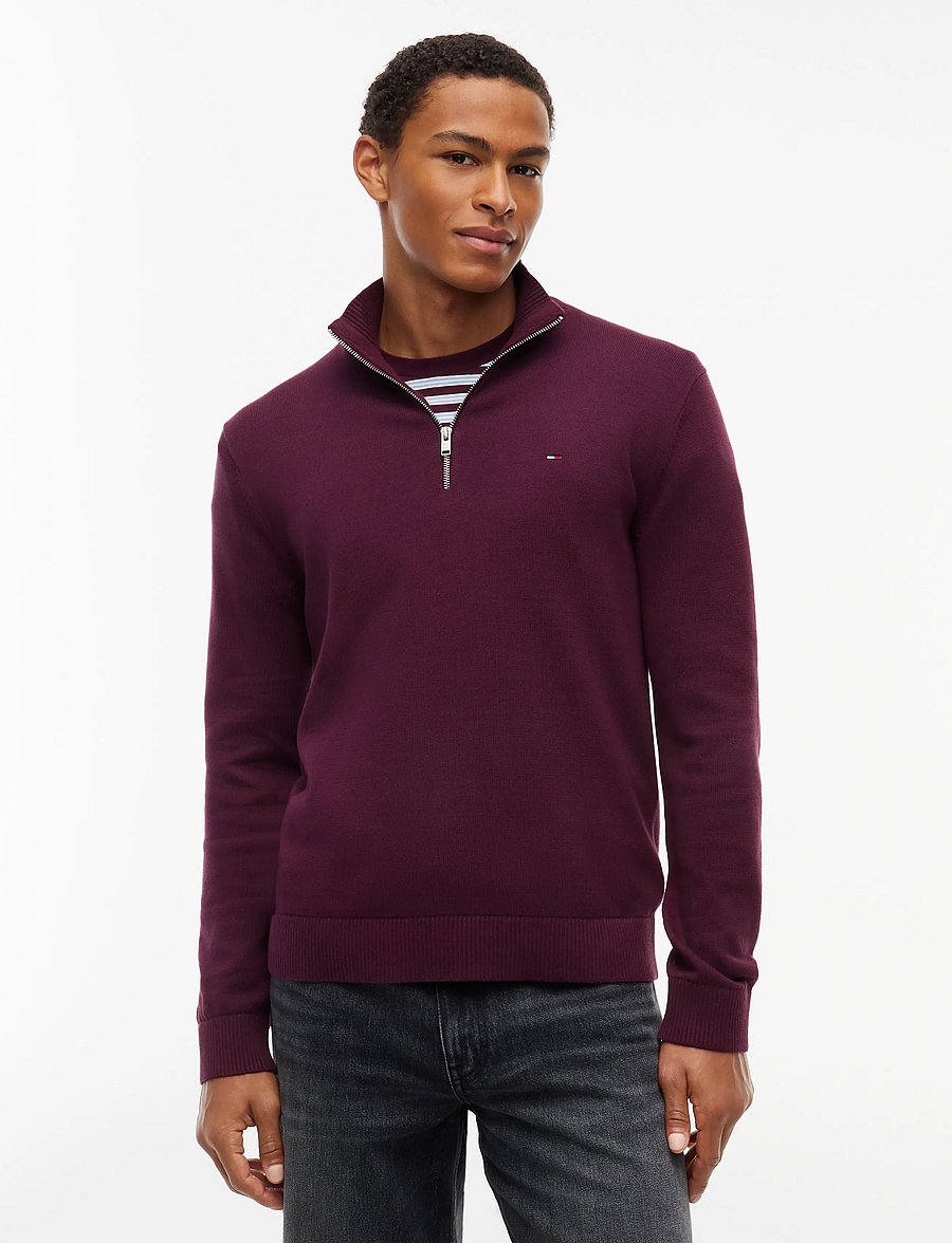 Tommy Jeans - TJM SLM ESS LIGHT ¼ ZIP SWTR EXT - poolpika lukuga džemprid - calypso berry - 0