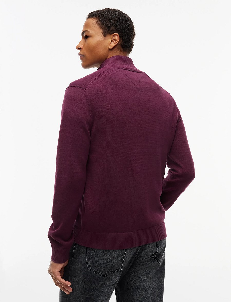Tommy Jeans - TJM SLM ESS LIGHT ¼ ZIP SWTR EXT - poolpika lukuga džemprid - calypso berry - 2