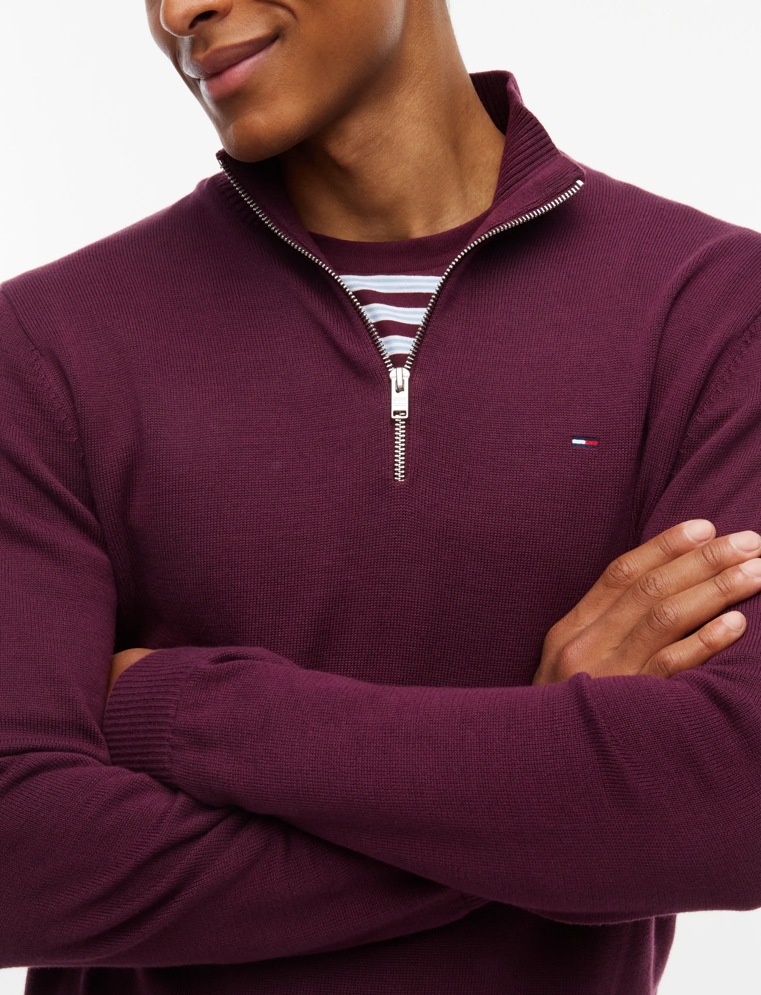 Tommy Jeans - TJM SLM ESS LIGHT ¼ ZIP SWTR EXT - poolpika lukuga džemprid - calypso berry - 3