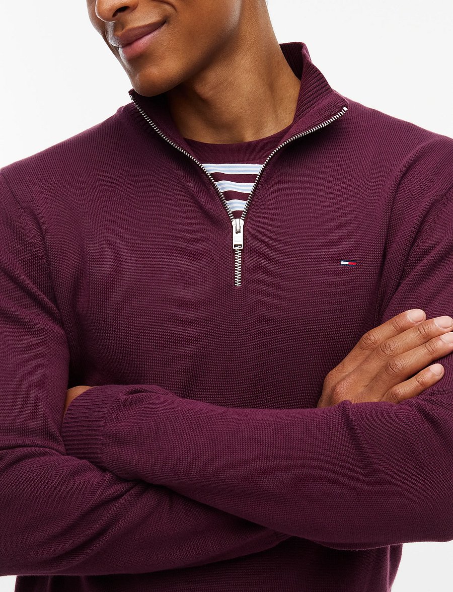 Tommy Jeans - TJM SLM ESS LIGHT ¼ ZIP SWTR EXT - poolpika lukuga džemprid - calypso berry - 3