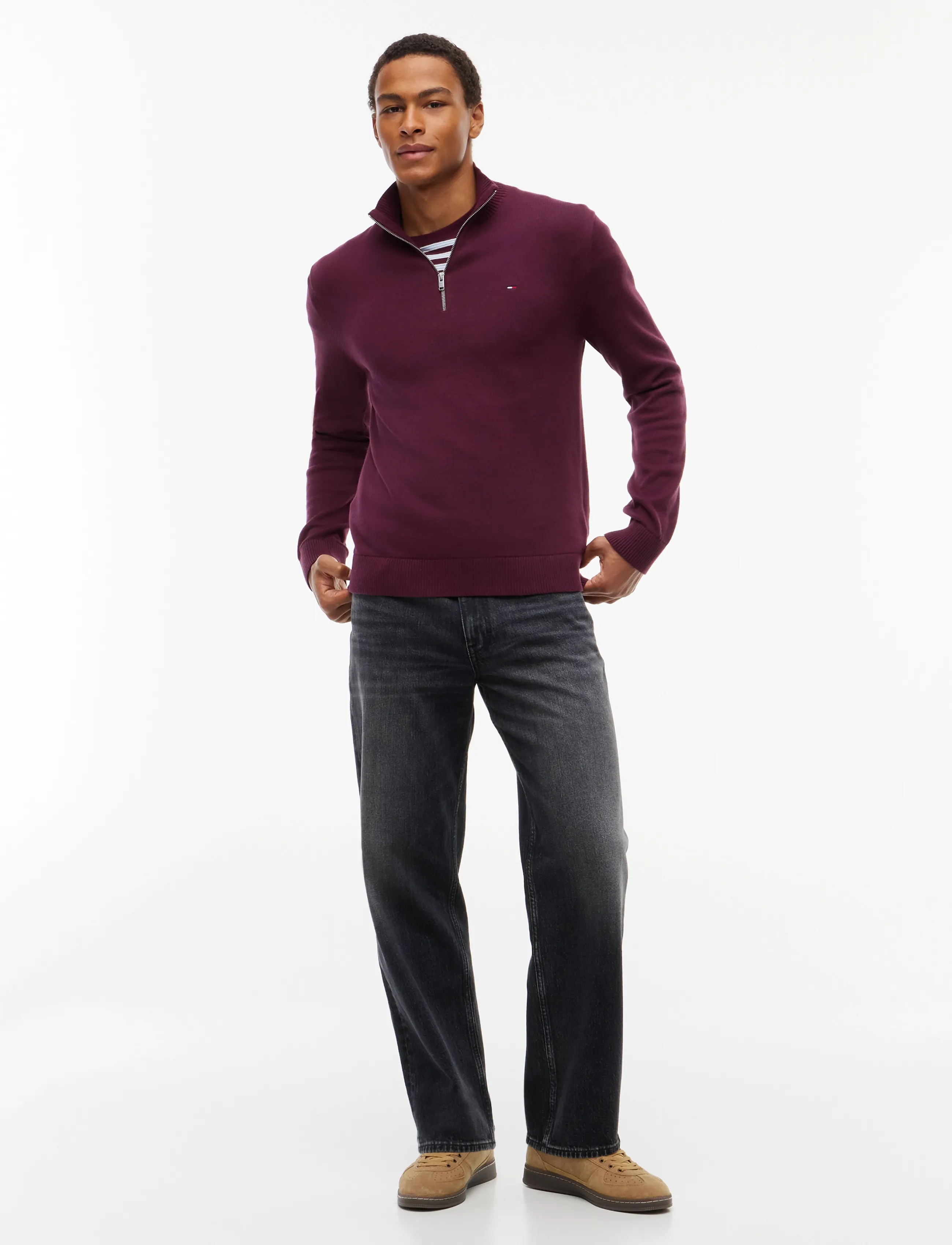 Tommy Jeans - TJM SLM ESS LIGHT ¼ ZIP SWTR EXT - poolpika lukuga džemprid - calypso berry - 4