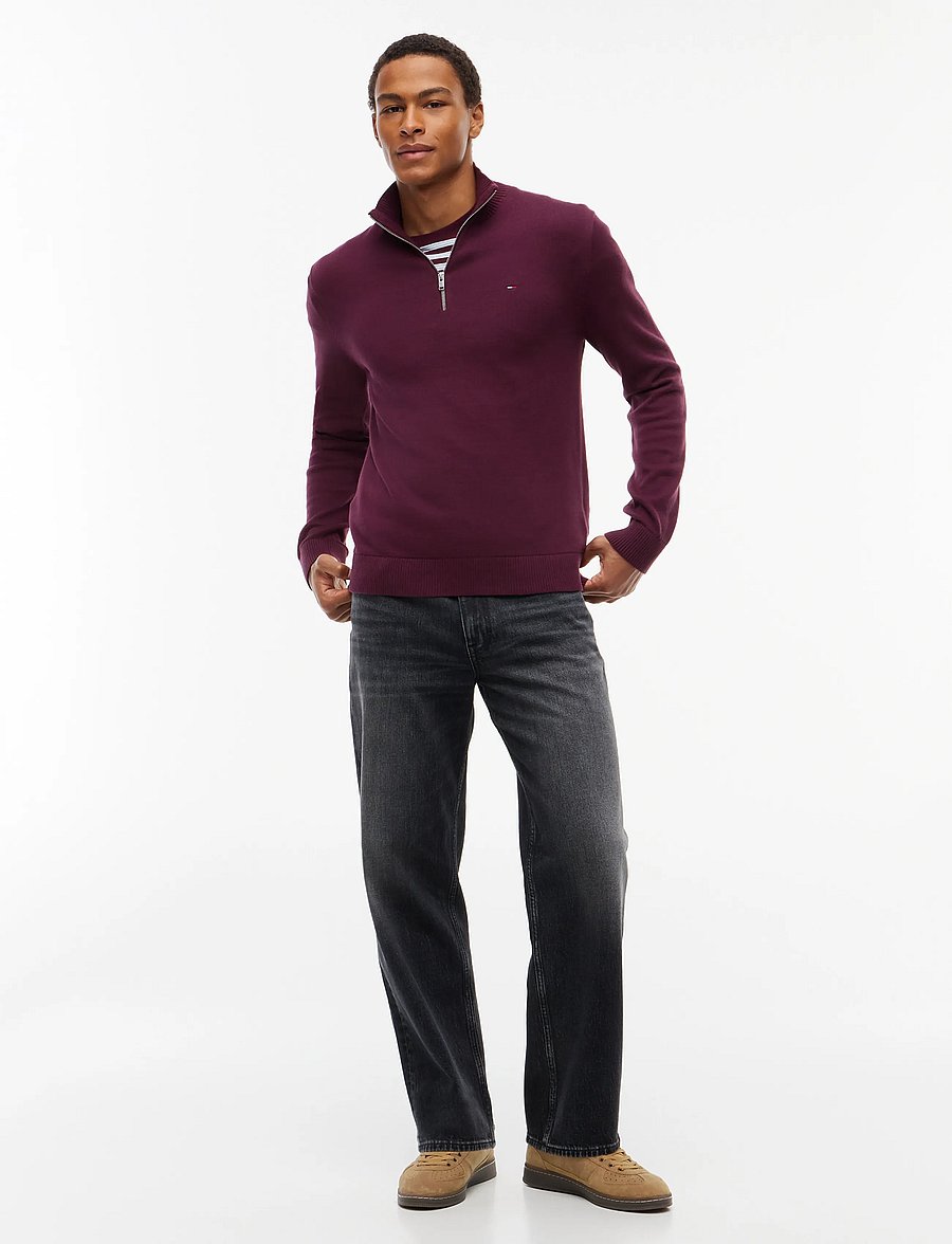 Tommy Jeans - TJM SLM ESS LIGHT ¼ ZIP SWTR EXT - poolpika lukuga džemprid - calypso berry - 4