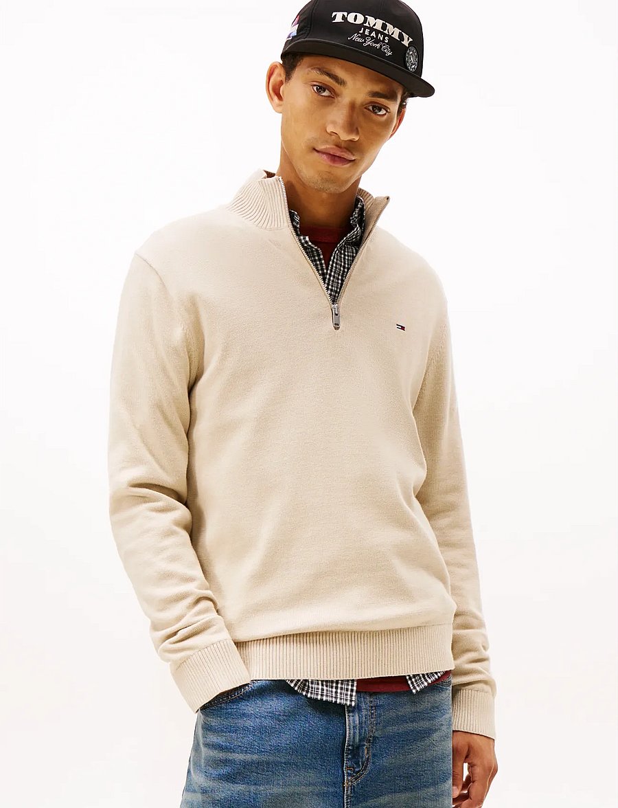 Tommy Jeans - TJM SLM ESS LIGHT ¼ ZIP SWTR EXT - pullover mit halbem reißverschluss - gulf sand - 0