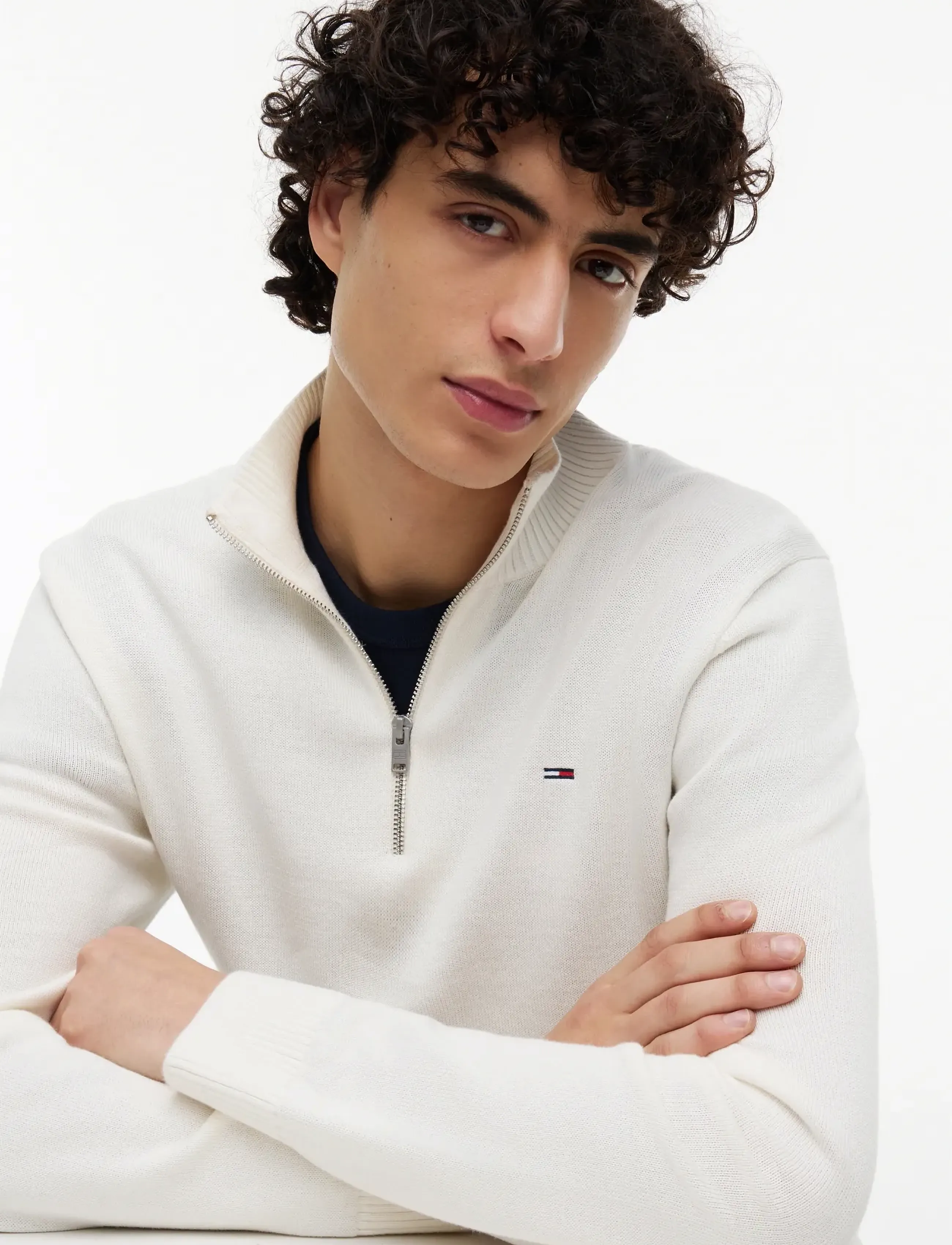 Tommy Jeans - TJM SLM ESS LIGHT ¼ ZIP SWTR EXT - half zip jumpers - off white - 3