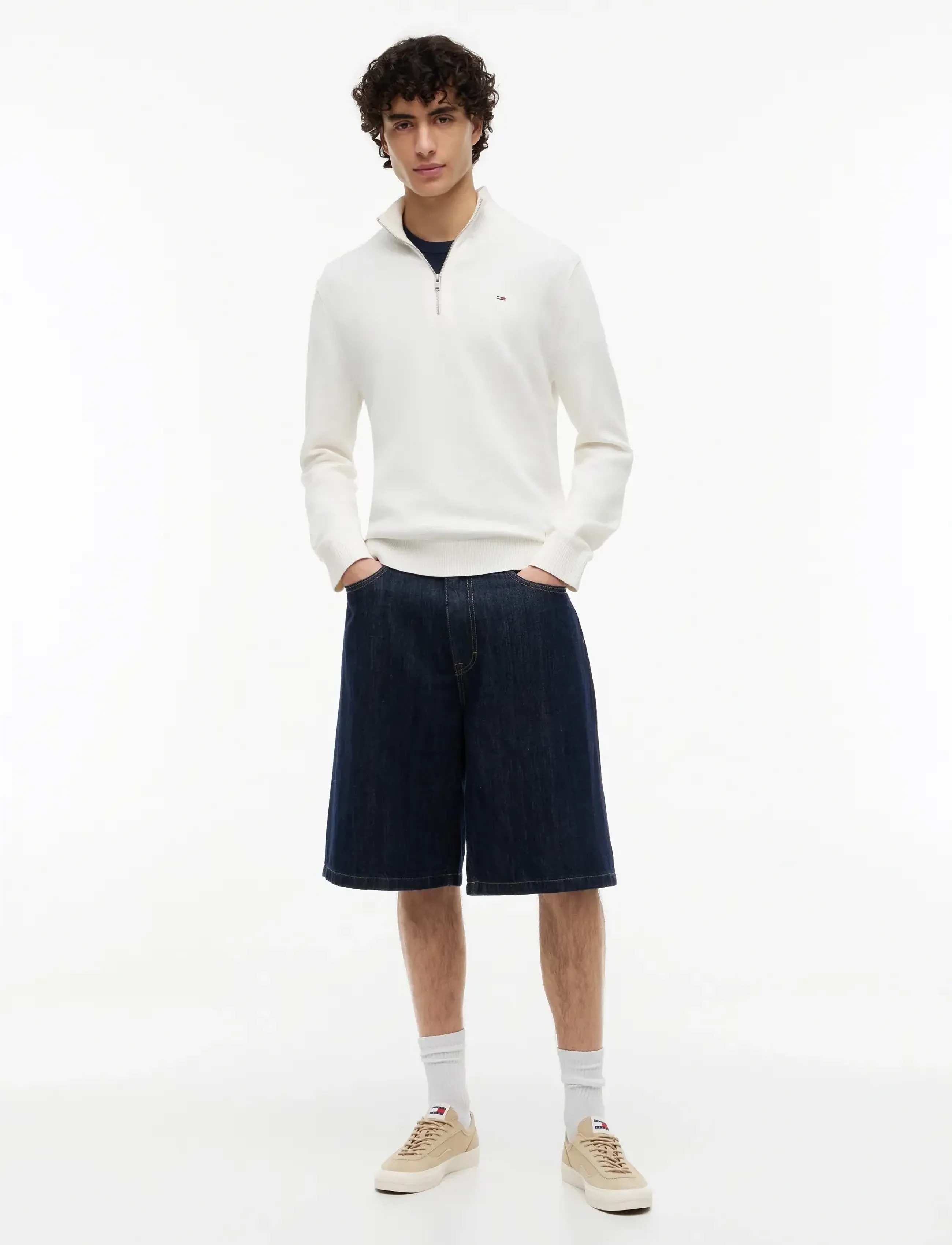 Tommy Jeans - TJM SLM ESS LIGHT ¼ ZIP SWTR EXT - half zip jumpers - off white - 4