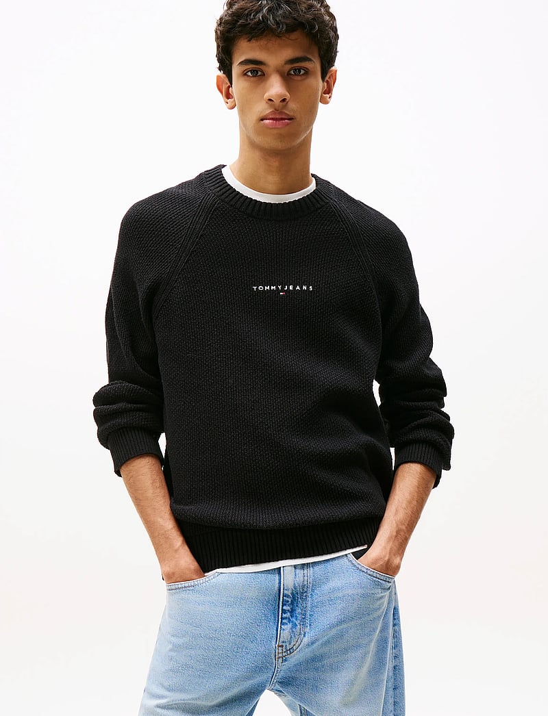 Tommy Jeans - TJM SLIM RAGLAN LINEAR SWEATER - nach stil kaufen - black - 0