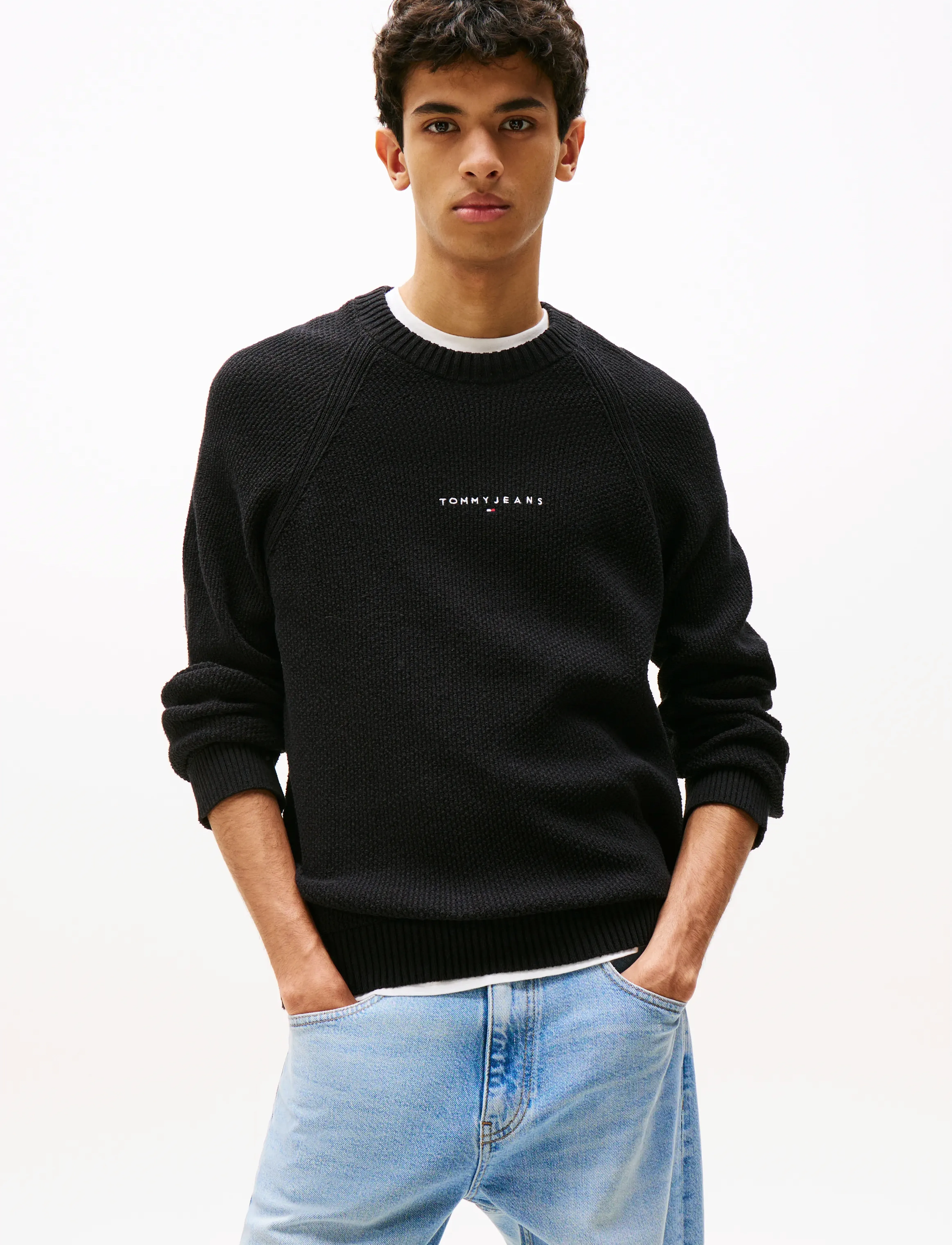 Tommy Jeans TJM SLIM RAGLAN LINEAR SWEATER - Sweatshirts - BLACK / black