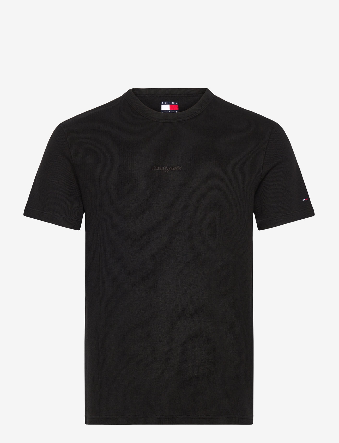 Tommy Jeans - TJM SLIM WAFFLE SCRIPT TEE - herbstliche kleidung - black - 0