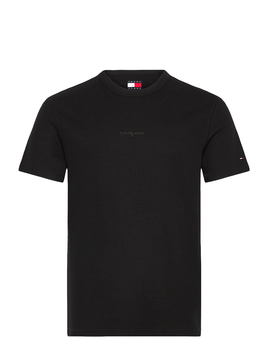 Tommy Jeans - TJM SLIM WAFFLE SCRIPT TEE - kurzärmelige t-shirts - black - 1