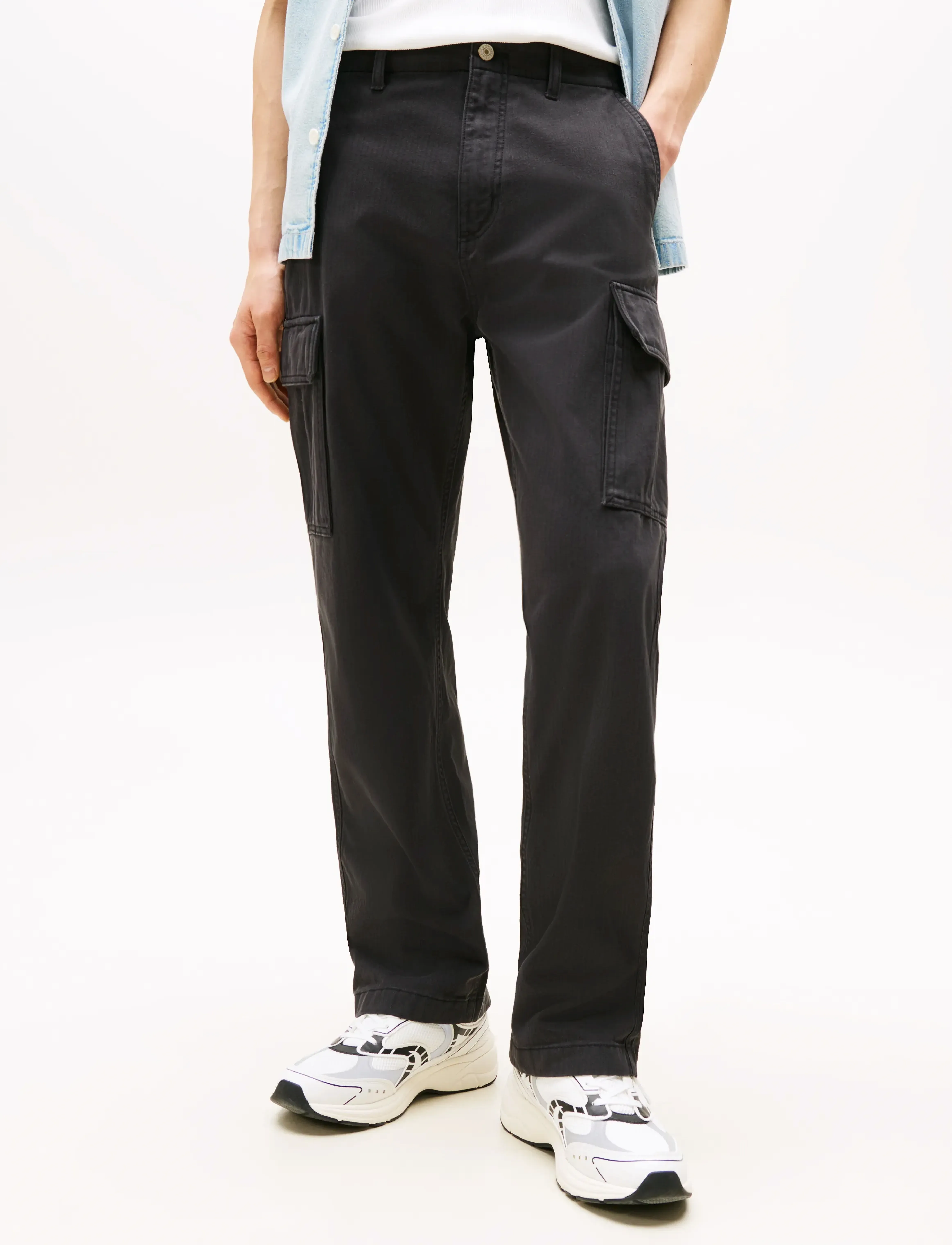 Tommy Jeans Tjm Otis Herringbone Cargo Pants, Mænd, Cargo Bukser, Sort, Str: 33 x 32