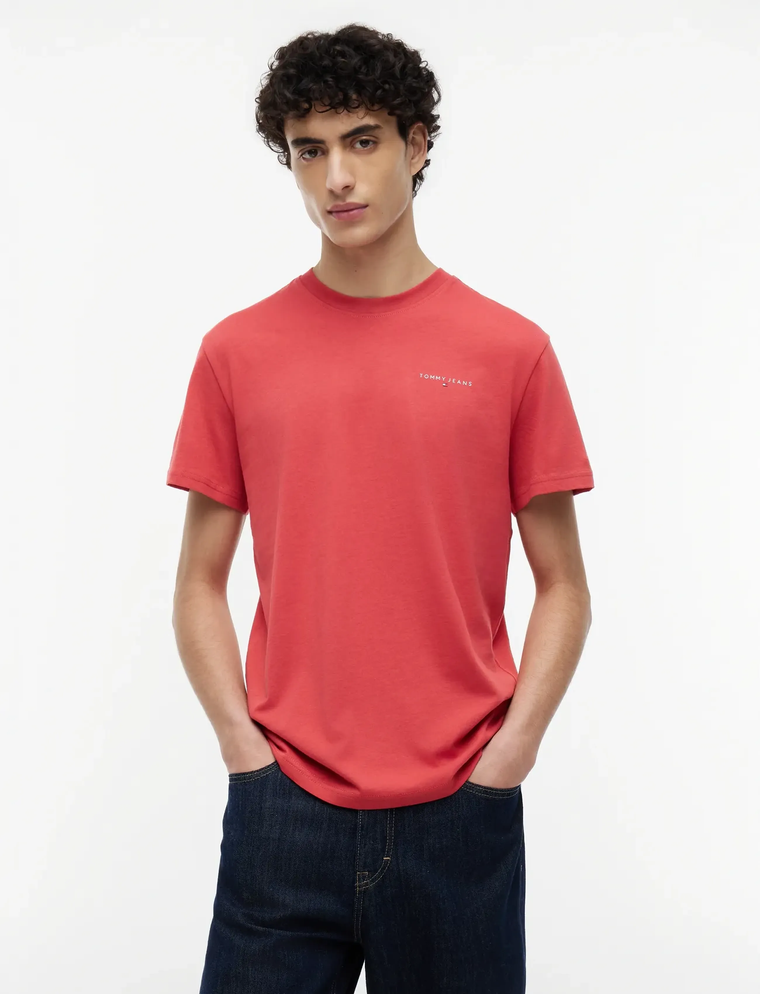 Tommy Jeans TJM SLIM LINEAR CHEST TEE EXT - Tommy Hilfiger - ANTHEM RED / red