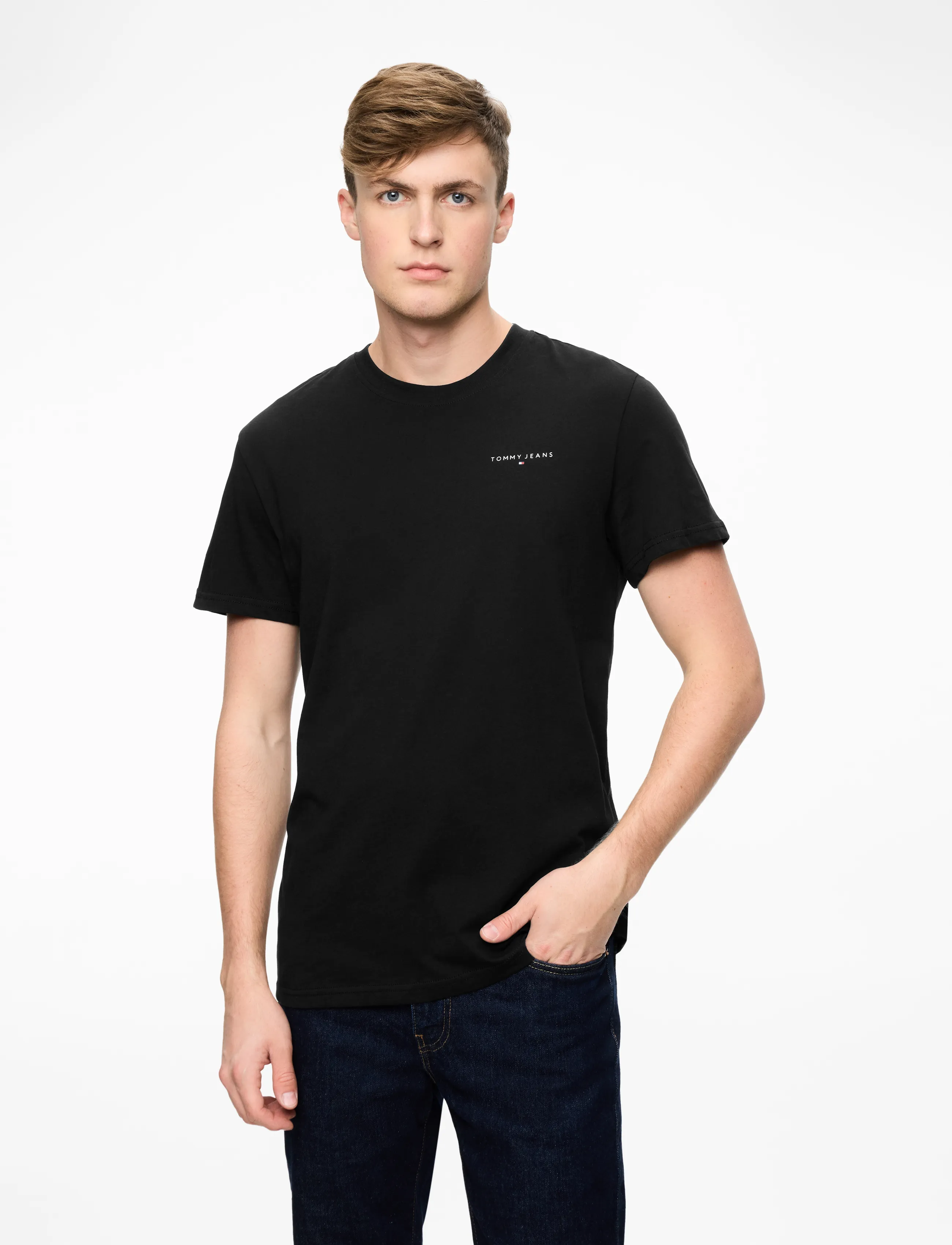 Tommy Jeans TJM SLIM LINEAR CHEST TEE EXT - Tommy Hilfiger - BLACK / black