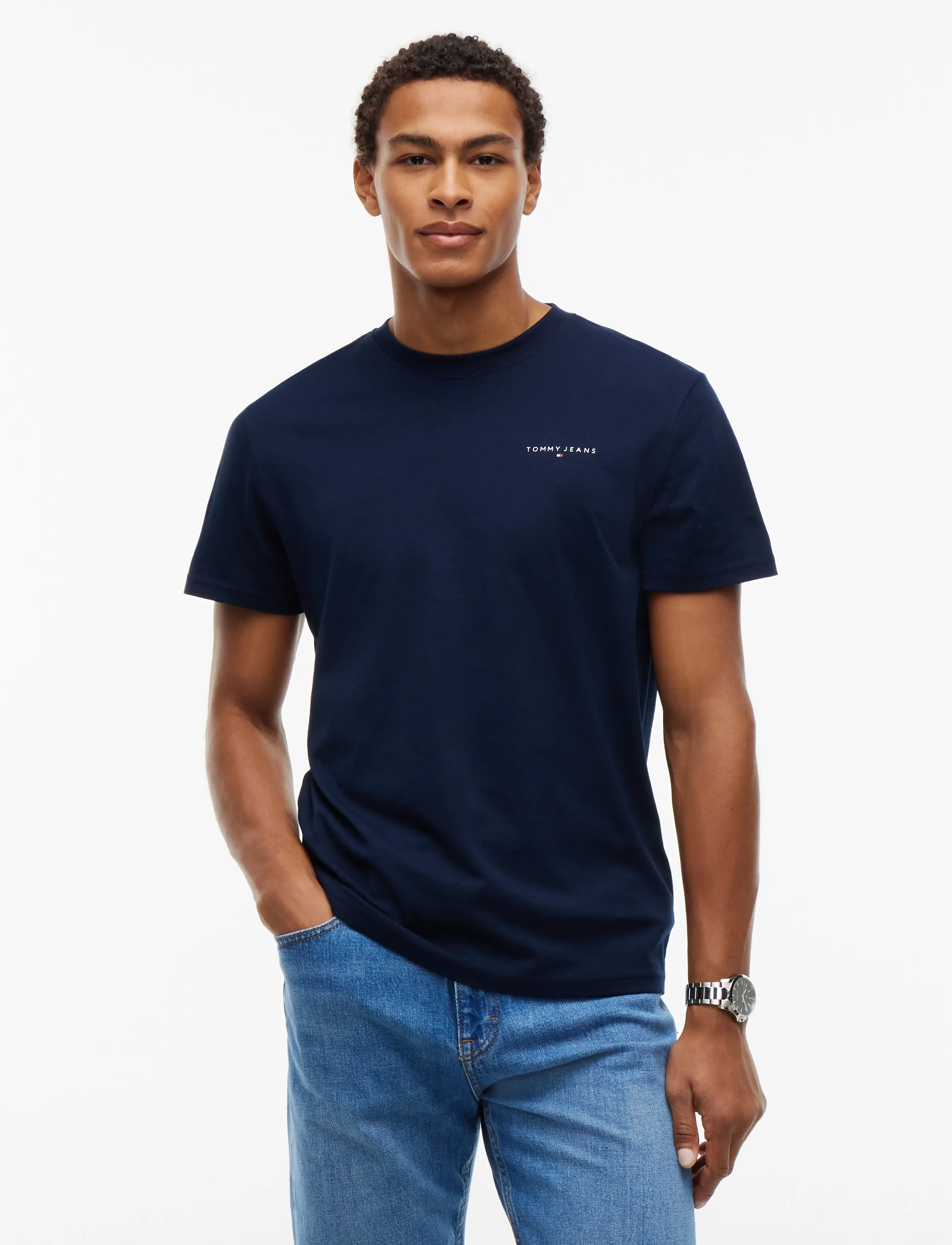 Tommy Jeans TJM SLIM LINEAR CHEST TEE EXT - T-shirts - DARK BLUE / navy
