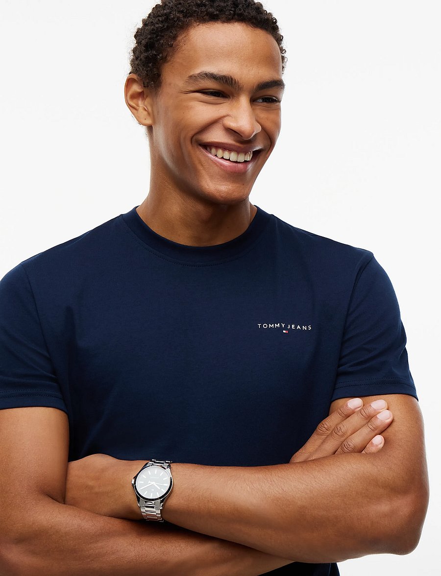 Tommy Jeans - TJM SLIM LINEAR CHEST TEE EXT - lühikeste varrukatega t-särgid - dark blue - 3